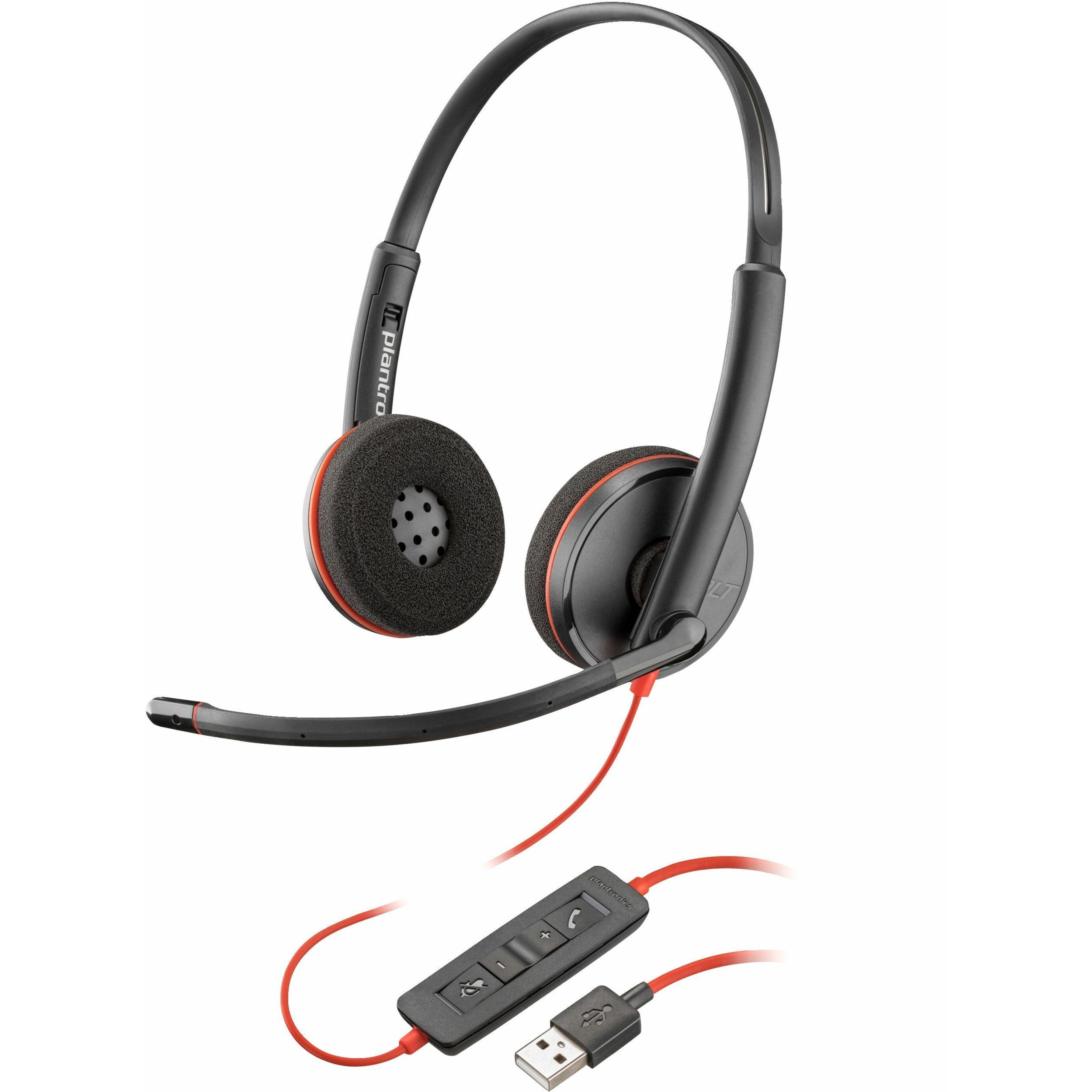Poly Blackwire C3220 USB-A Black Headset (Bulk Qty.50) - Stereo - USB Type A - Wired - 32 Ohm - 20 Hz to 20 kHz - Over-the-head - Binaural - Ear-cup - Noise Cancelling Microphone - Noise Canceling - Black