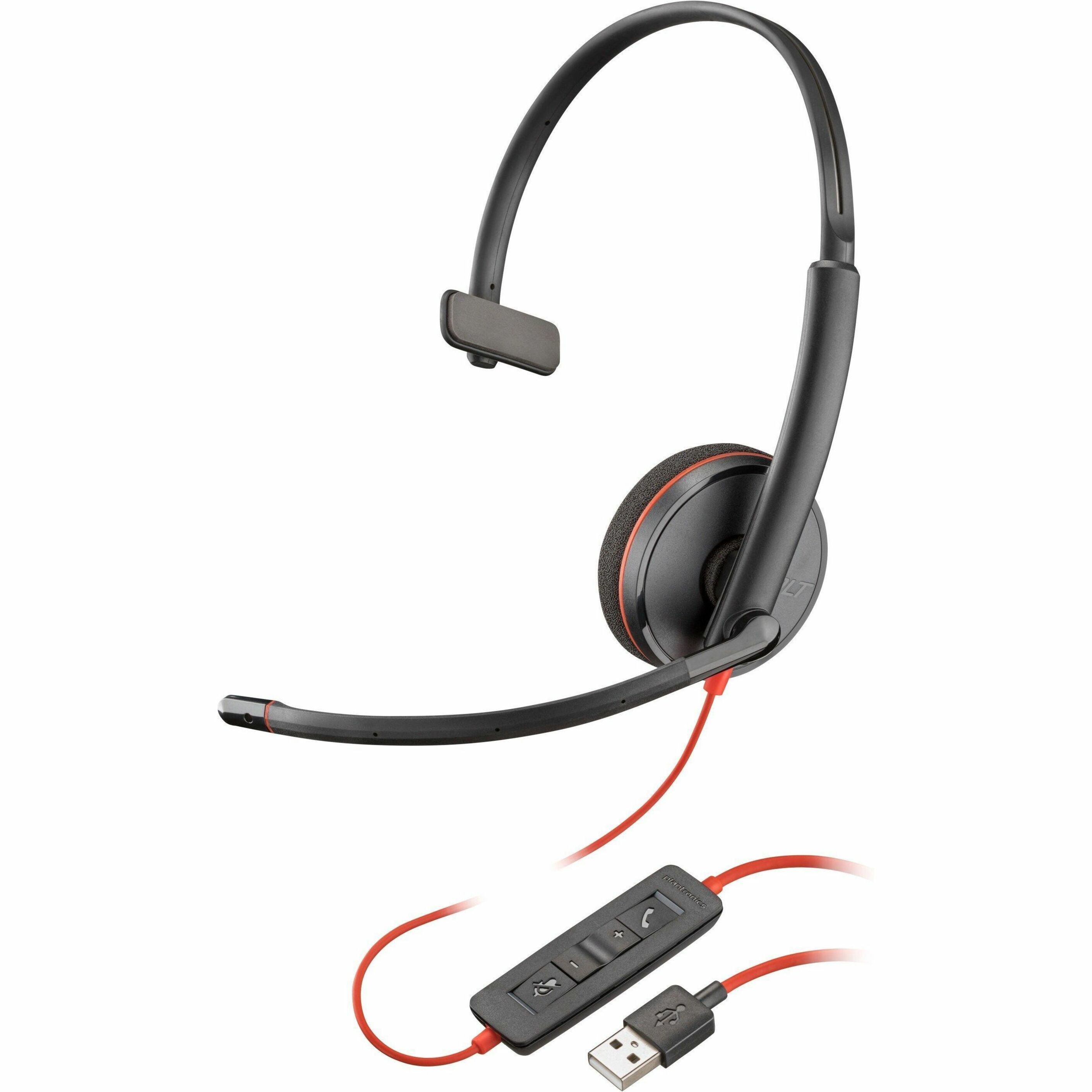 Poly Blackwire 3210 Monaural USB-A Headset (Bulk) - Mono - USB Type A - Wired - 32 Ohm - 20 Hz to 20 kHz - On-ear, Over-the-head - Monaural - Supra-aural - 5.20 ft Cable - Omni-directional, Noise Cancelling Microphone - Noise Canceling - Black