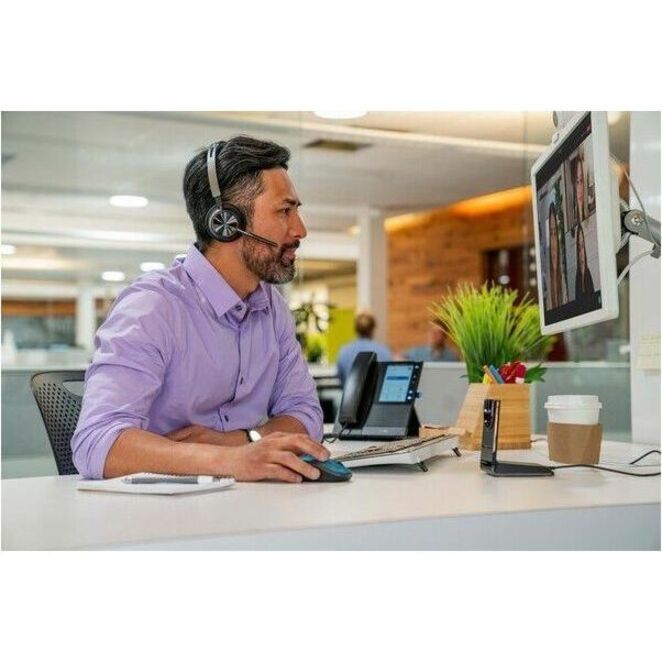 Poly Voyager Focus 2 USB-C Headset TAA - Google Assistant, Siri - Stereo - USB Type C - Wireless - Bluetooth - 164 ft - On-ear, Over-the-head - Binaural - Supra-aural - MEMS Technology, Electret Condenser, Discreet, Noise Cancelling Microphone - Noise Canceling - Black - TAA Compliant — alternate image3