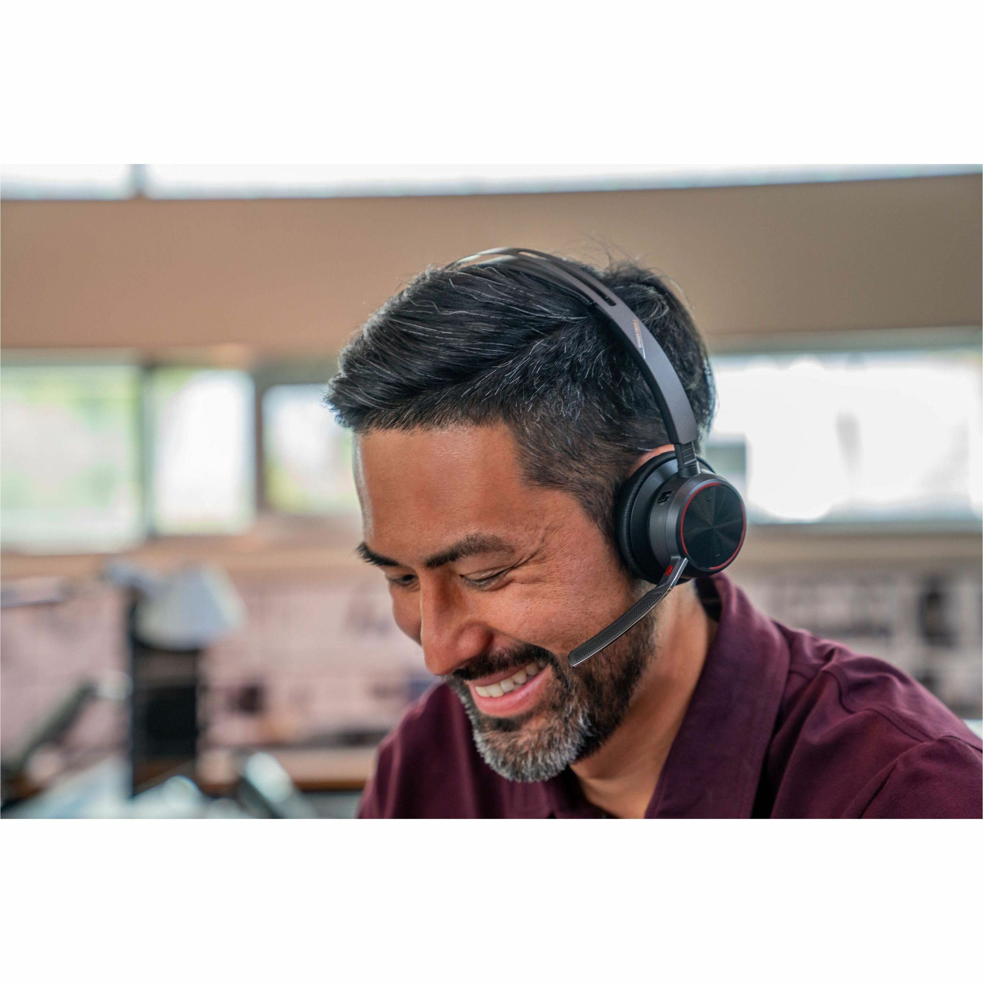 Poly Voyager Focus 2 USB-C Headset TAA - Google Assistant, Siri - Stereo - USB Type C - Wireless - Bluetooth - 164 ft - On-ear, Over-the-head - Binaural - Supra-aural - MEMS Technology, Electret Condenser, Discreet, Noise Cancelling Microphone - Noise Canceling - Black - TAA Compliant — alternate image4