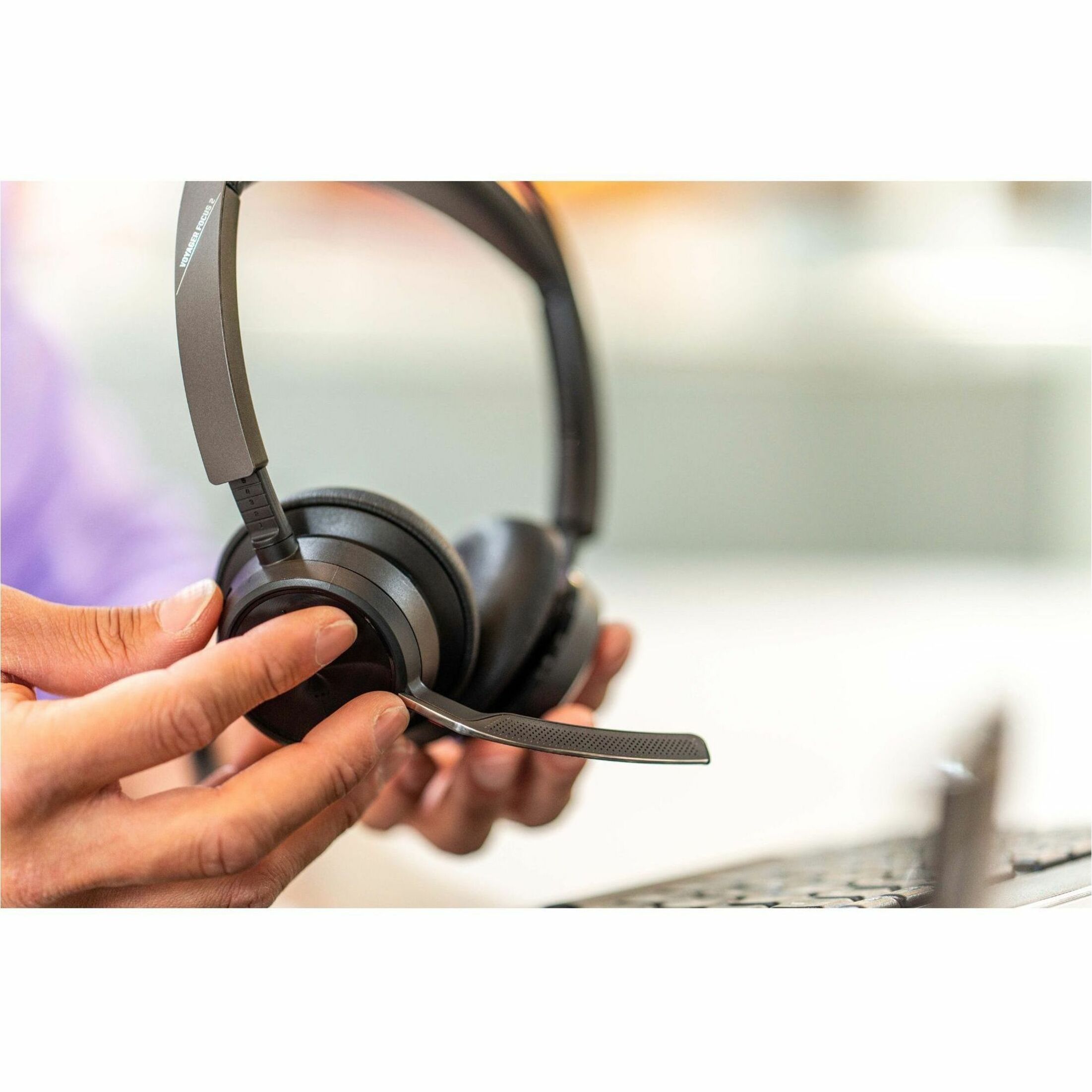 Poly Voyager Focus 2-M Microsoft Teams Certified USB-A Headset TAA - Microsoft Teams Certification - Stereo - USB Type A - Wireless - Bluetooth - 20 Hz to 20 kHz - Over-the-head, On-ear - Binaural - Ear-cup - Noise Cancelling, MEMS Technology, Electret Condenser MicrophoneTAA Compliant — alternate image4