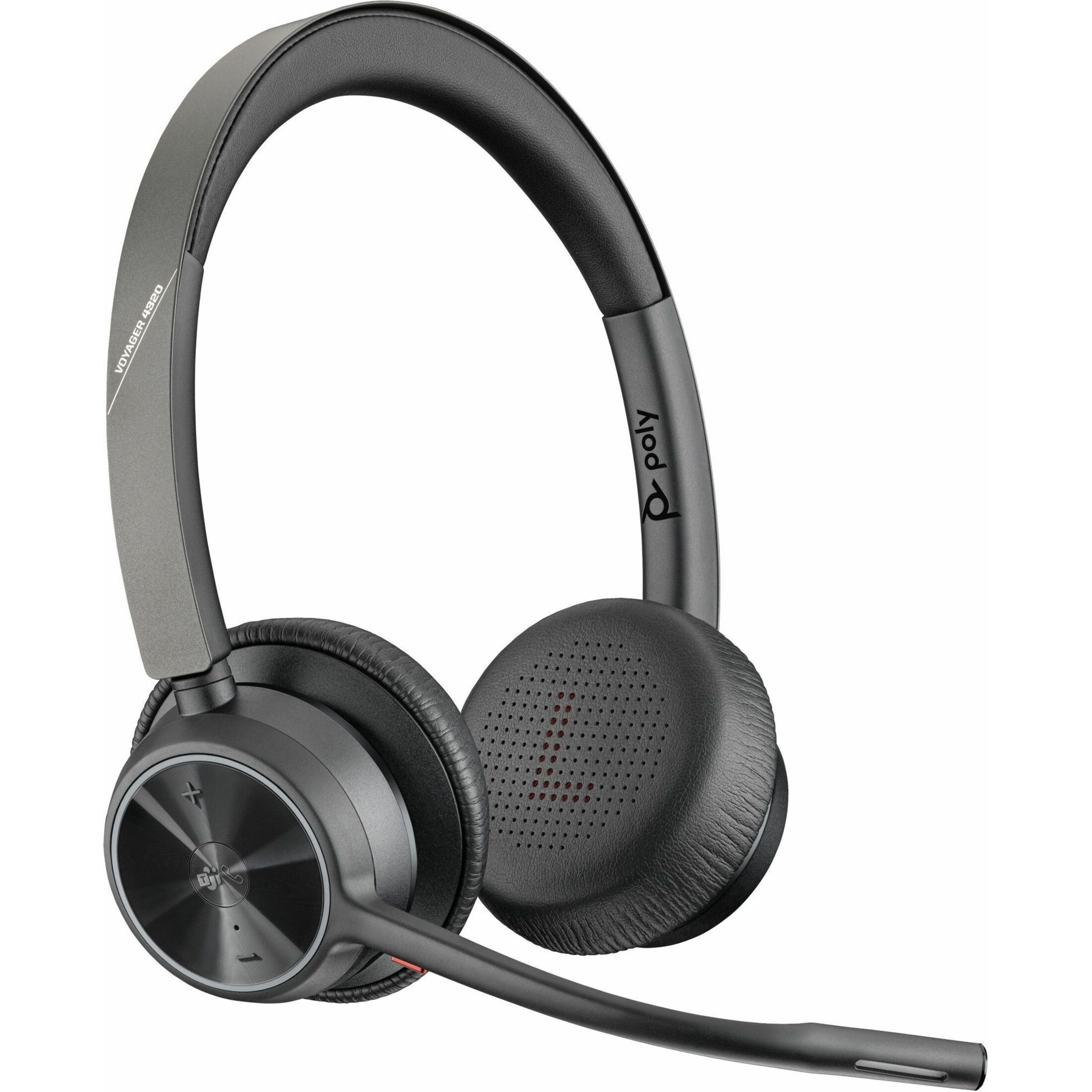 Poly Voyager 4320-M Microsoft Teams Certified USB-C Headset +BT700 dongle TAA - Microsoft Teams Certification - Google Assistant, Siri - Stereo - USB Type C - Wired/Wireless - Bluetooth - 164 ft - 20 Hz to 20 kHz - Over-the-head, On-ear - Binaural - Supra-aural - 5 ft Cable - MEMS Technology Microphone - Noise Canceling - Black - TAA Compliant