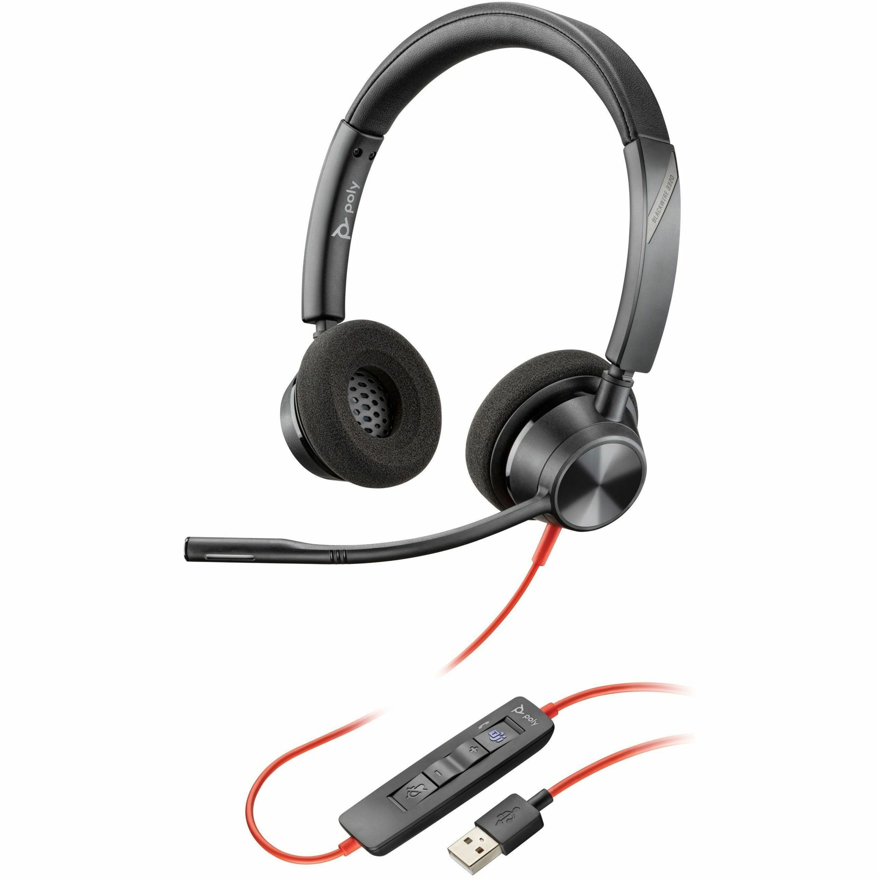 Poly Blackwire 3320 Microsoft Teams Certified USB-A Headset TAA