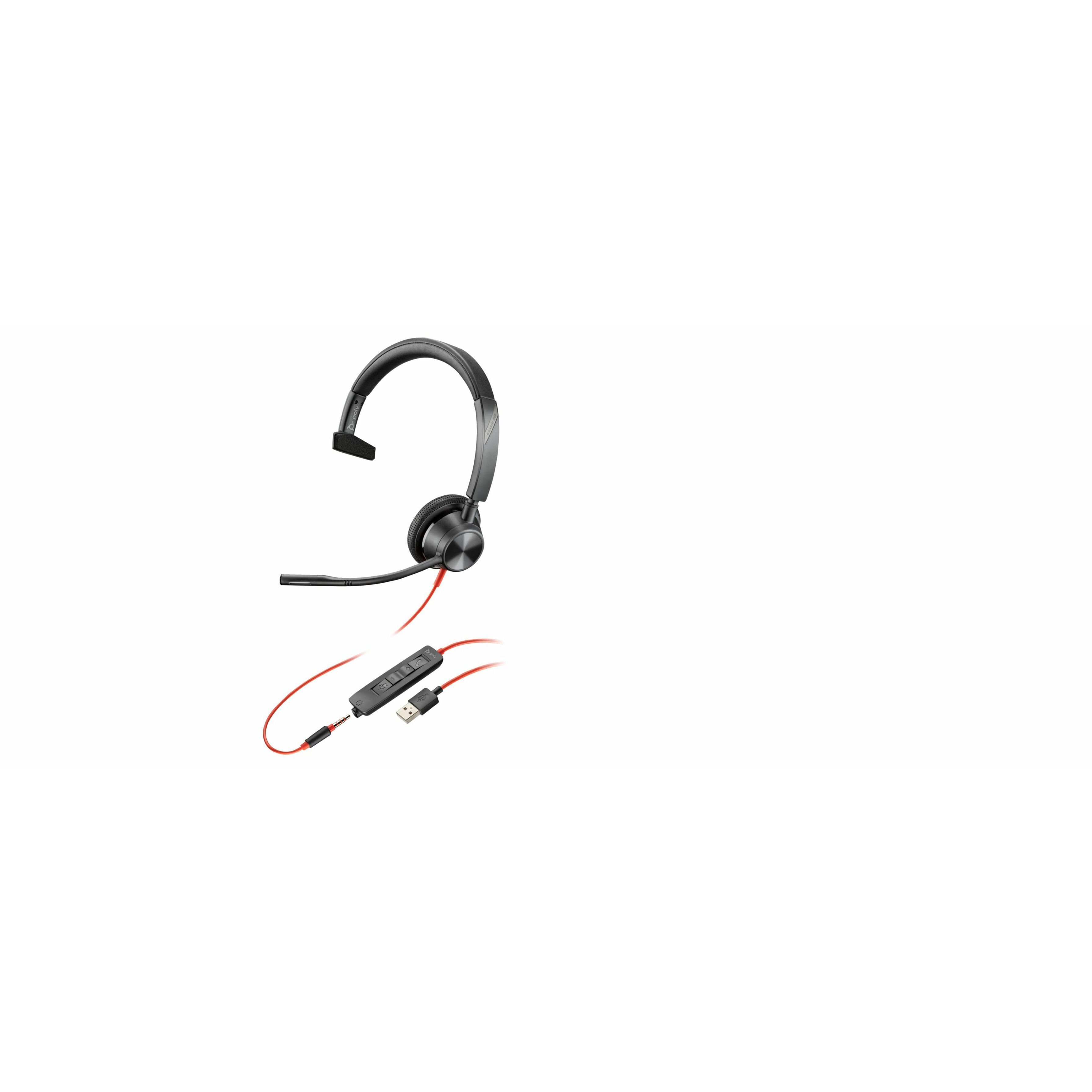 Poly Blackwire 3315 USB-A Headset TAA - Microsoft Teams Certification - Mono - Mini-phone (3.5mm), USB Type A - Wired - 32 Ohm - 20 Hz to 20 kHz - On-ear - Monaural - Ear-cup - 7 ft Cable - Omni-directional Microphone - Noise Canceling - Black - TAA Compliant