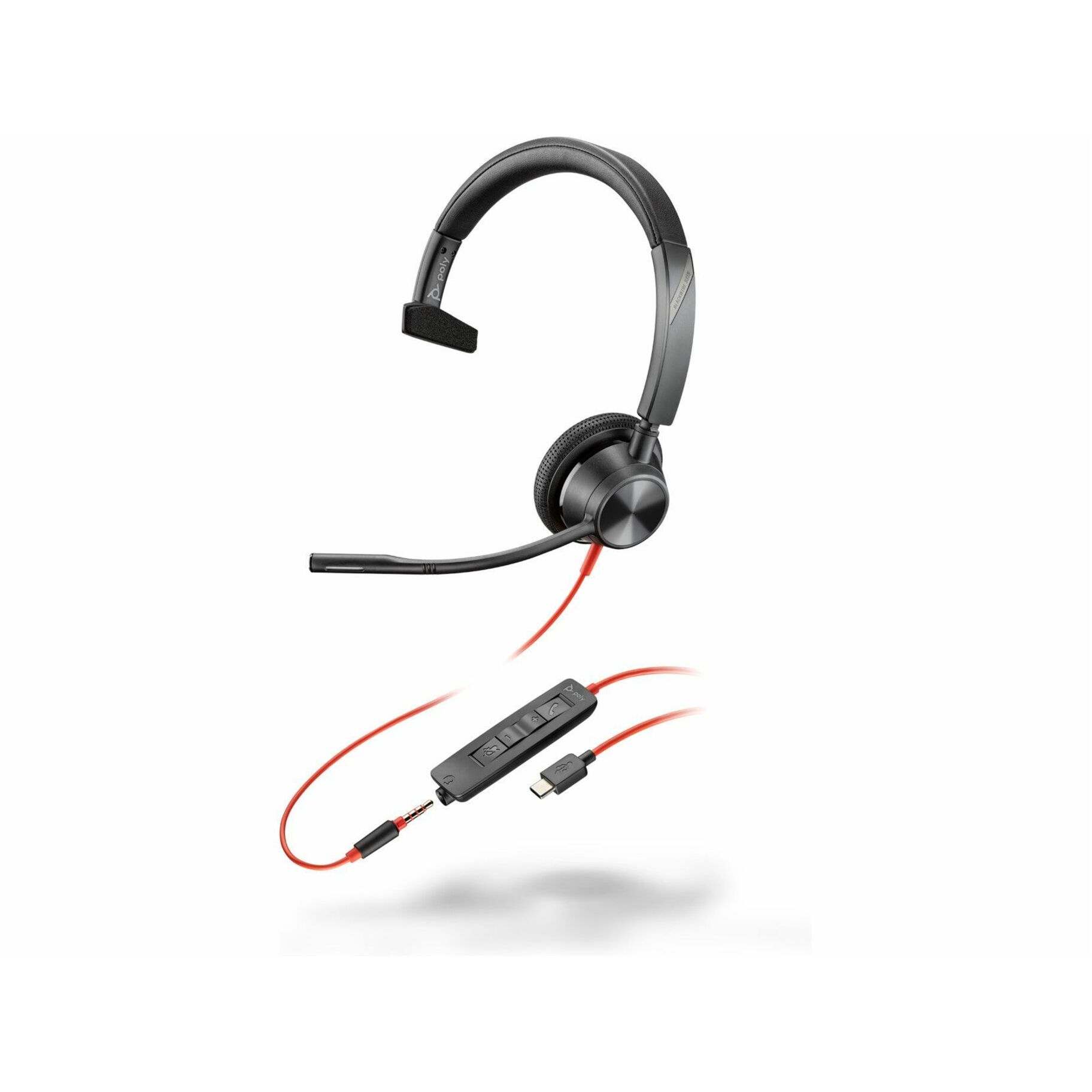 Poly Blackwire 3315 Headset +USB-C/A Adapter TAA - Mono - Mini-phone (3.5mm), USB Type C - Wired - 32 Ohm - 20 Hz to 20 kHz - On-ear - Monaural - Supra-aural - 7.10 ft Cable - Omni-directional Microphone - Noise Canceling - Black - TAA Compliant