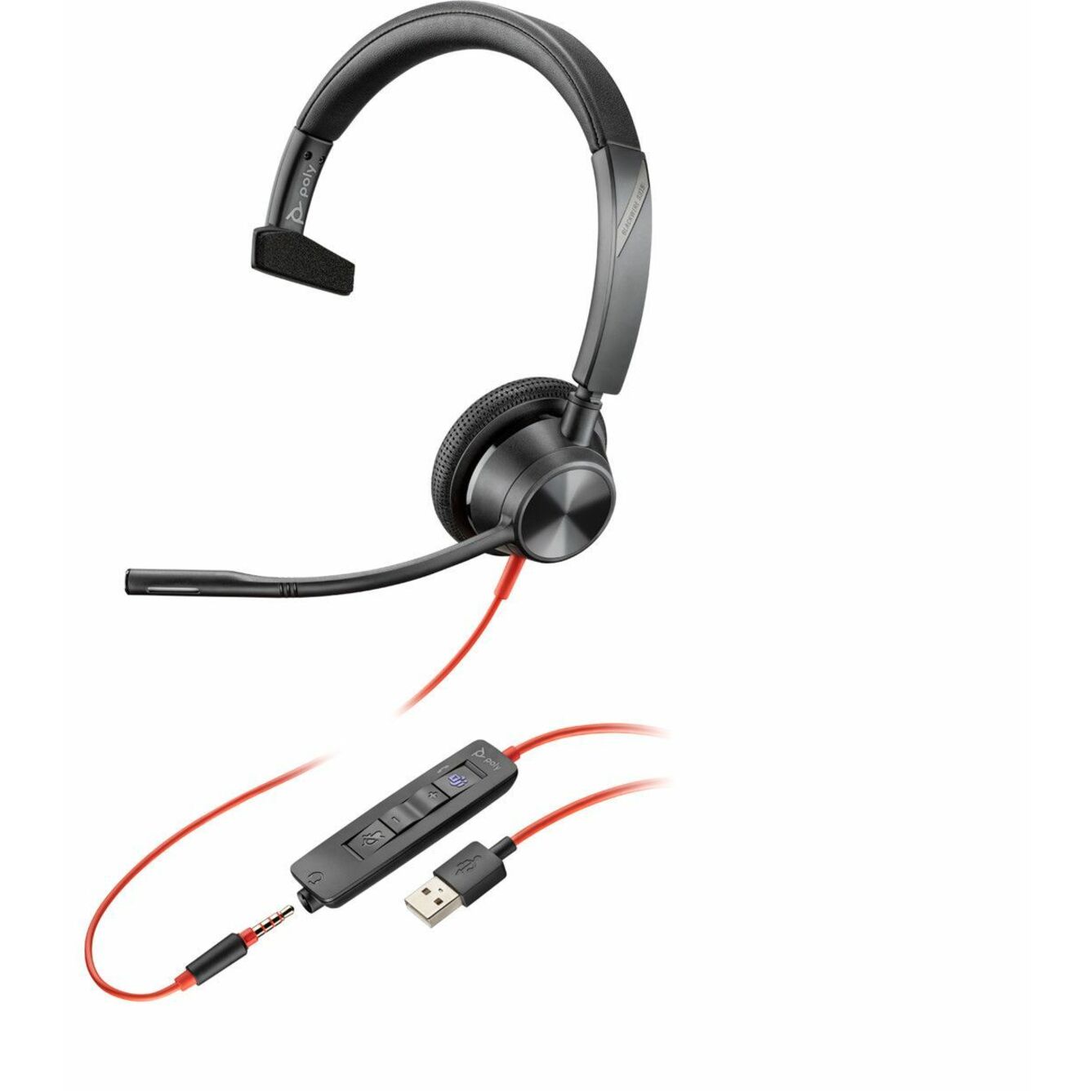 Poly Blackwire 3315 Microsoft Teams Certified USB-A Headset TAA - Microsoft Teams Certification - Mono - Mini-phone (3.5mm), USB Type A - Wired - 32 Ohm - 20 Hz to 20 kHz - On-ear - Monaural - Ear-cup - 7.10 ft Cable - Omni-directional Microphone - Noise Canceling - Black - TAA Compliant
