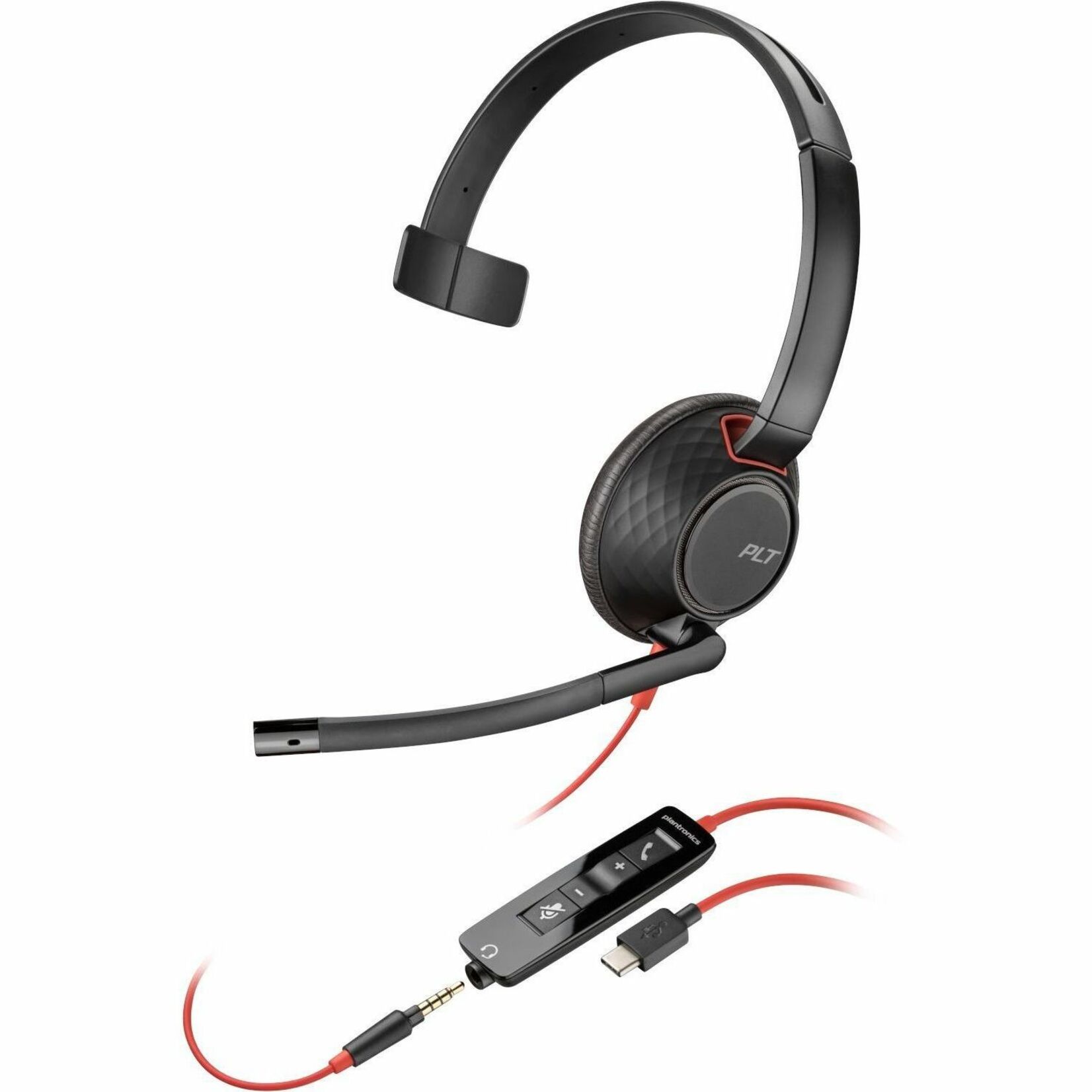 Poly Blackwire 5210 Headset +Inline Cable +USB-C/A Adapter TAA - Microsoft Teams Certification - Mono - USB Type C, Mini-phone (3.5mm) - Wired - 32 Ohm - 20 Hz to 20 kHz - Over-the-head - Monaural - 7.10 ft Cable - Noise Canceling - Black - TAA Compliant