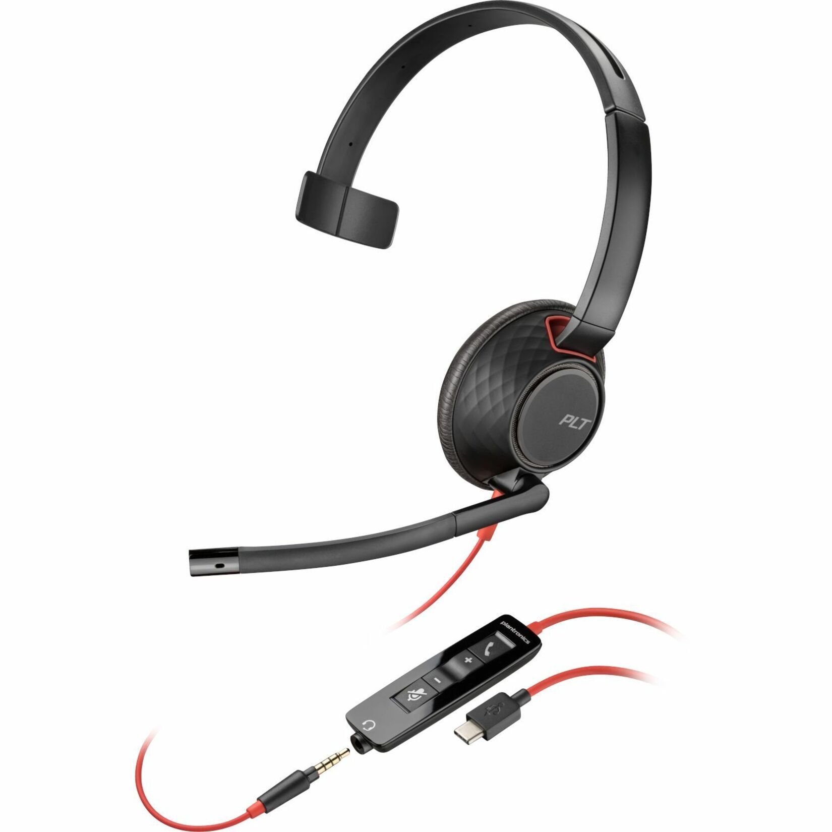 Poly Blackwire 5210 Headset +Inline Cable +USB-C/A Adapter TAA - Microsoft Teams Certification - Mono - USB Type C, Mini-phone (3.5mm) - Wired - 32 Ohm - 20 Hz to 20 kHz - Over-the-head - Monaural - 7.10 ft Cable - Noise Canceling - Black - TAA Compliant