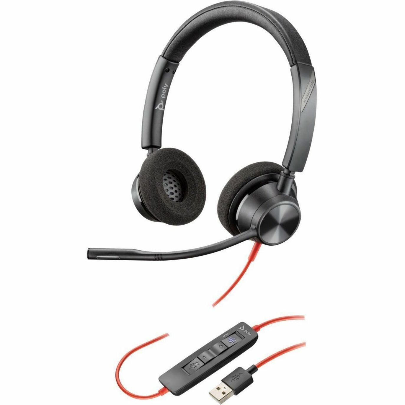 Poly Blackwire 3325 Microsoft Teams Certified USB-A Headset TAA - Microsoft Teams Certification - Stereo - Mini-phone (3.5mm), USB Type A - Wired - 32 Ohm - 20 Hz to 20 kHz - On-ear - Binaural - Ear-cup - 7 ft Cable - Omni-directional Microphone - Noise Canceling - Black - TAA Compliant