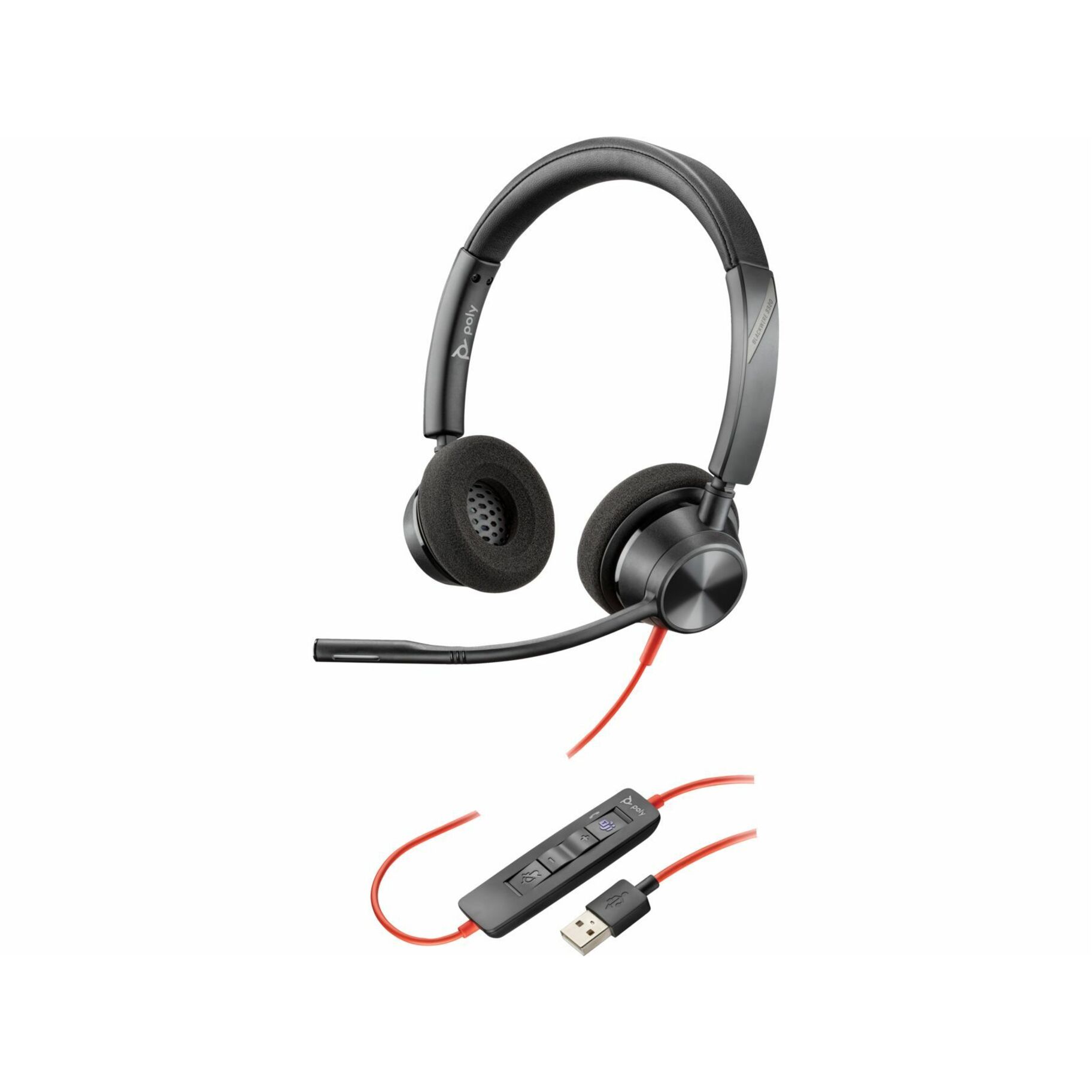 Poly Blackwire 3325 Microsoft Teams Certified USB-A Headset TAA - Microsoft Teams Certification - Stereo - Mini-phone (3.5mm), USB Type A - Wired - 32 Ohm - 20 Hz to 20 kHz - On-ear - Binaural - Ear-cup - 7 ft Cable - Omni-directional Microphone - Noise Canceling - Black - TAA Compliant