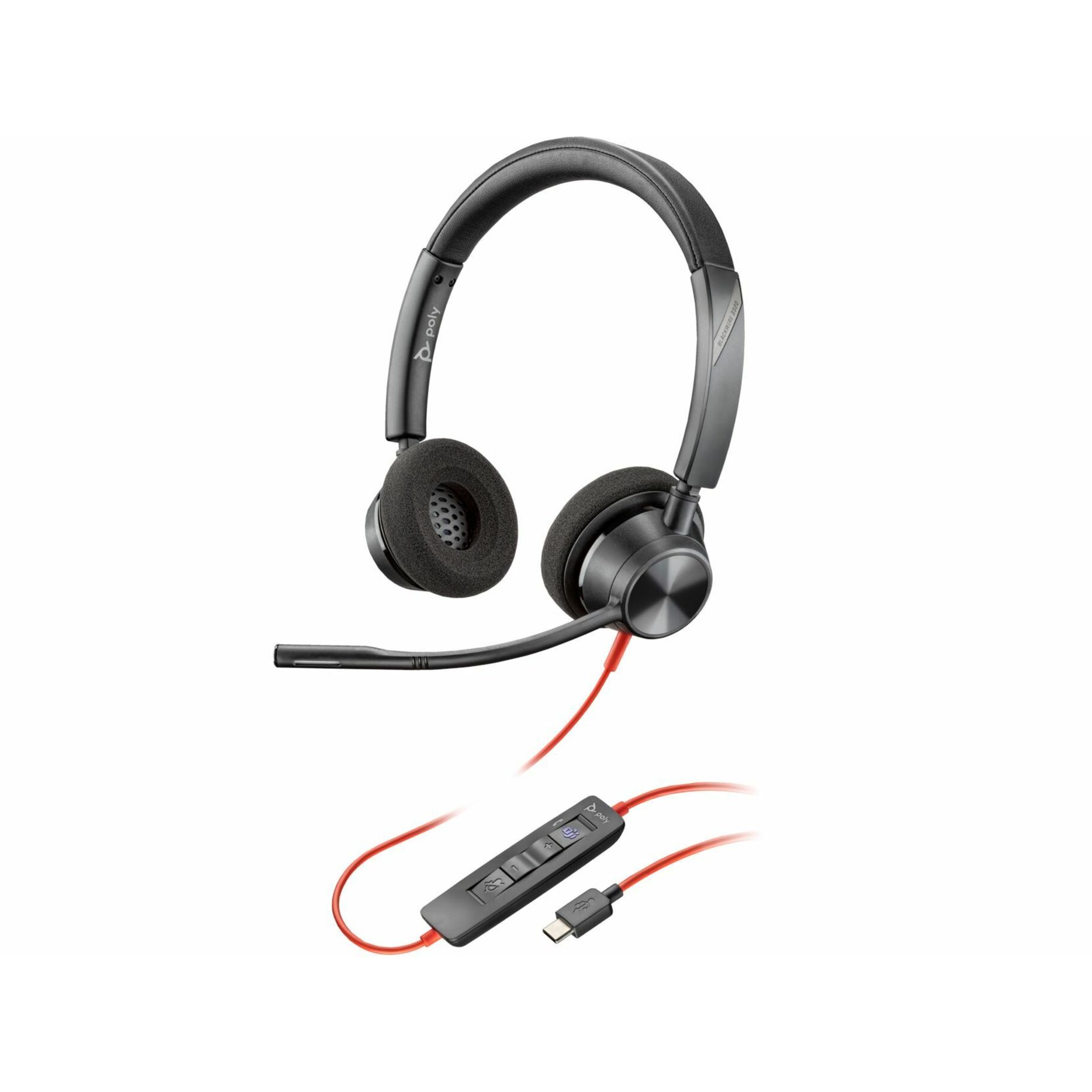 Poly Blackwire 3320 Microsoft Teams Certified Headset +USB-C/A Adapter TAA - Microsoft Teams Certification - Stereo - USB Type C, Mini-phone (3.5mm) - Wired - 32 Ohm - 20 Hz to 20 kHz - On-ear - Binaural - Ear-cup - 7.10 ft Cable - Omni-directional Microphone - Noise Canceling - Black - TAA Compliant