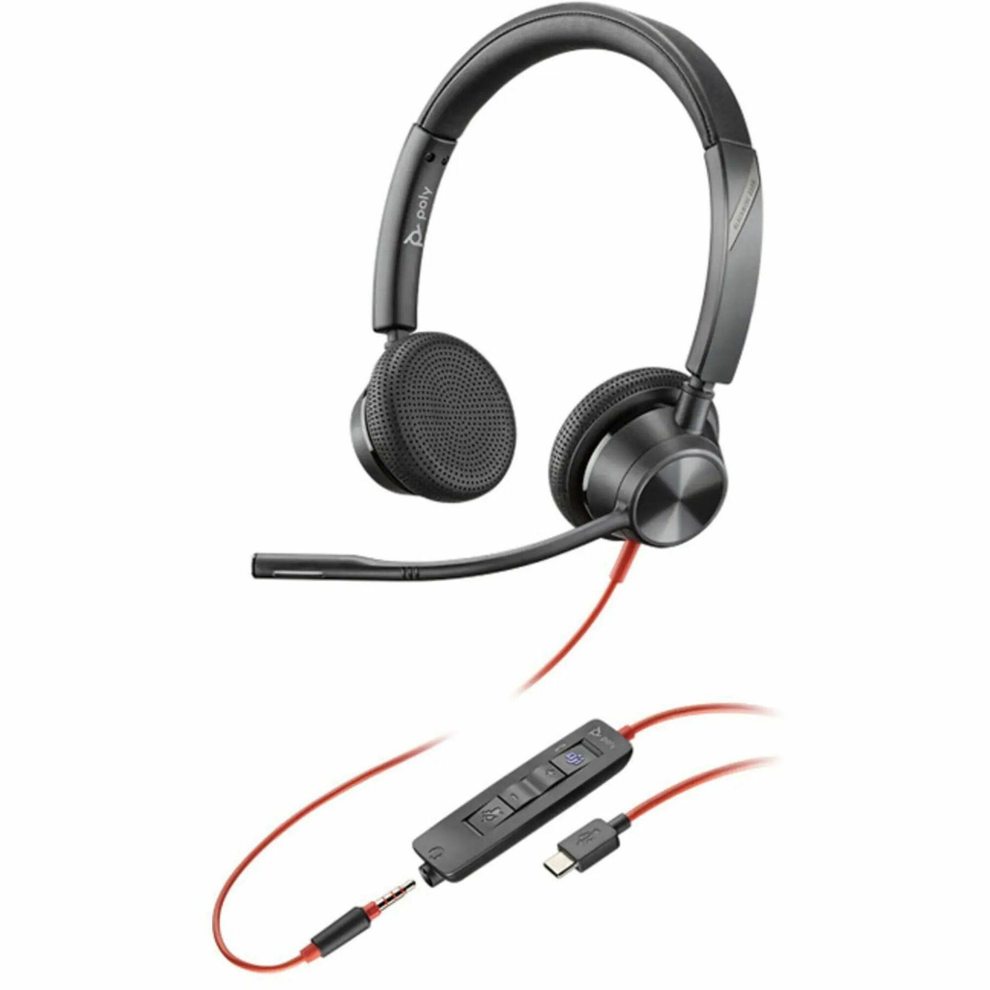 Poly Blackwire 3325 Microsoft Teams Certified Headset +USB-C/A Adapter TAA - Microsoft Teams Certification - Stereo - USB Type C, Mini-phone (3.5mm) - Wired - 32 Ohm - 20 Hz to 20 kHz - On-ear - Binaural - Supra-aural - 7 ft Cable - Noise Canceling - Black - TAA Compliant