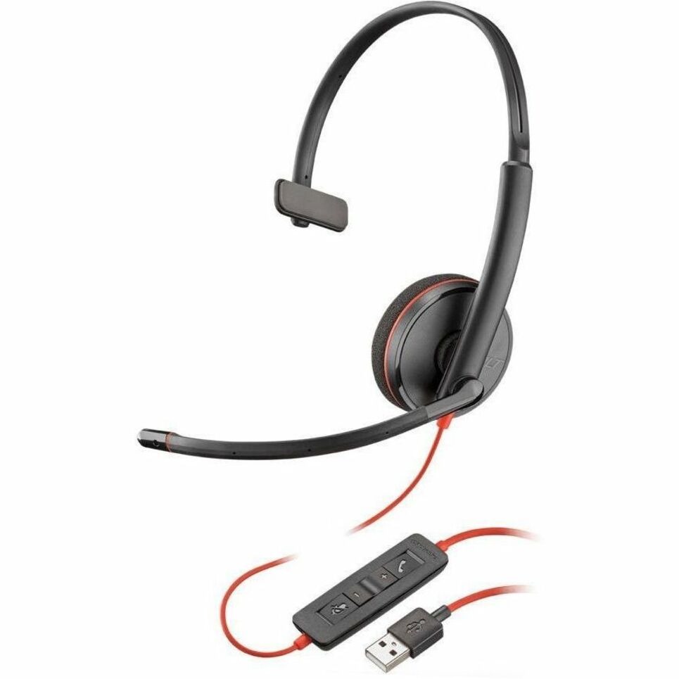 Poly Blackwire 3210 Monaural USB-A Headset TAA - Mono - USB Type A - Wired - 32 Ohm - Over-the-head, On-ear - Monaural - Supra-aural - 5.28 ft Cable - Noise Cancelling, Omni-directional Microphone - Noise Canceling - Black - TAA Compliant