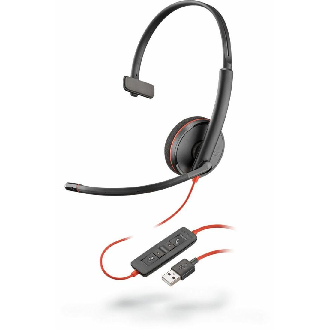 Poly Blackwire 3210 Monaural USB-A Headset TAA - Mono - USB Type A - Wired - 32 Ohm - Over-the-head, On-ear - Monaural - Supra-aural - 5.28 ft Cable - Noise Cancelling, Omni-directional Microphone - Noise Canceling - Black - TAA Compliant