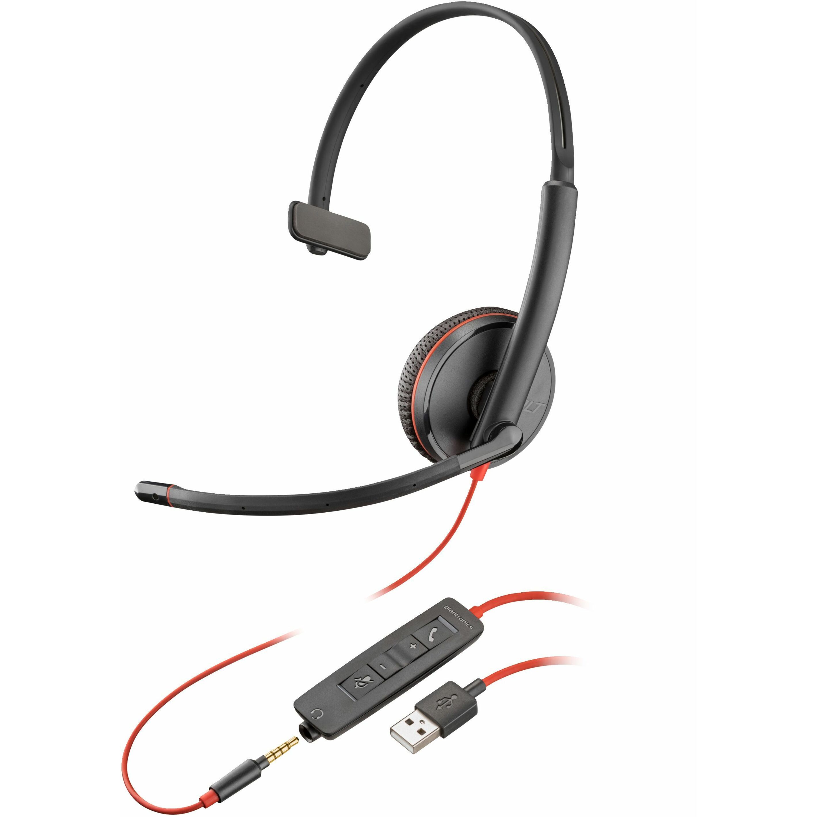 Poly Blackwire 3215 Monaural USB-A Headset TAA (Bulk Qty.50) - Mono - Mini-phone (3.5mm), USB Type A - Wired - 32 Ohm - Monaural - Noise Canceling - Black - TAA Compliant