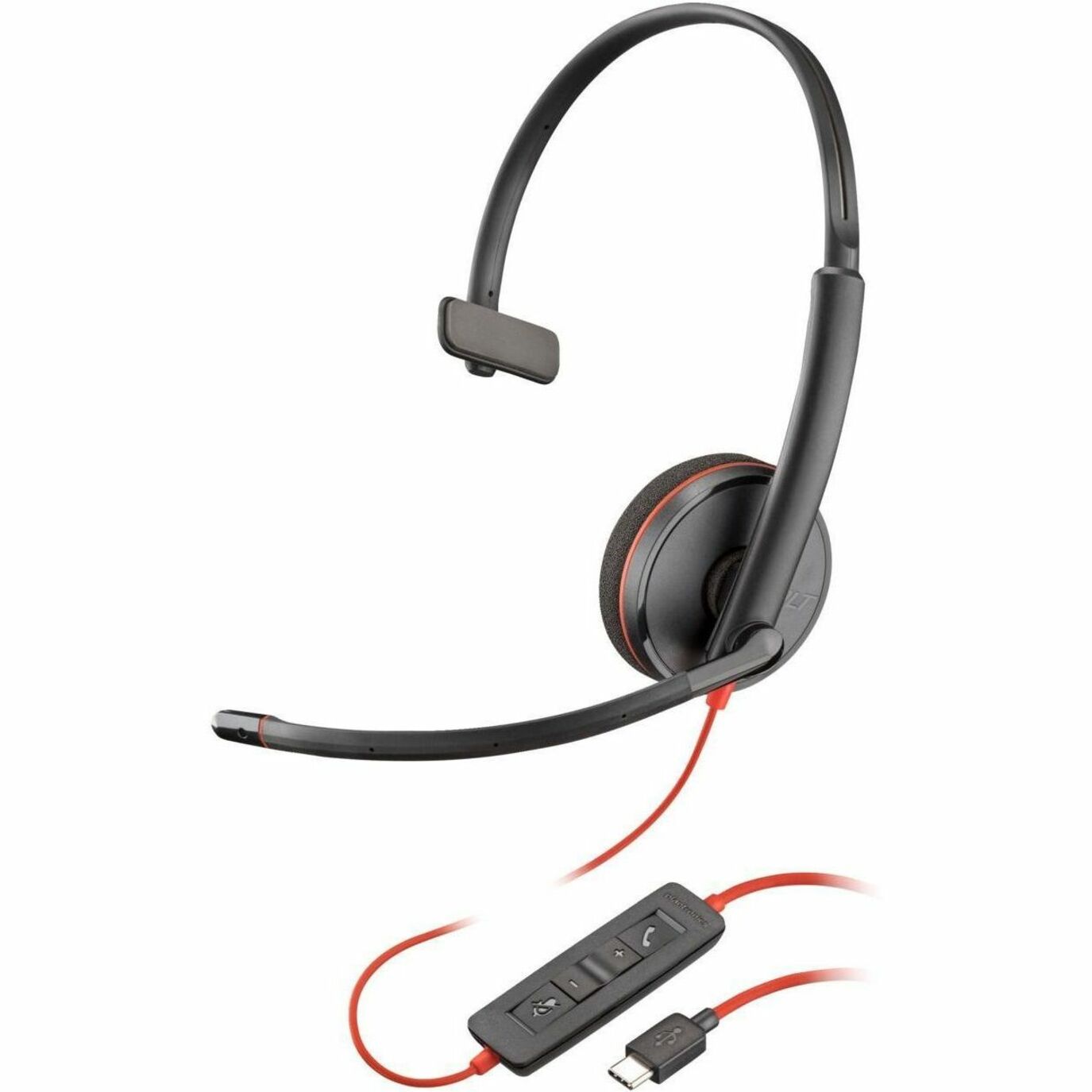 Poly Blackwire 3210 Monaural Headset +USB-C/A Adapter TAA - Mono - USB Type C - Wired - 32 Ohm - 20 Hz to 20 kHz - On-ear, Over-the-head - Monaural - Ear-cup - 5.28 ft Cable - Noise Cancelling Microphone