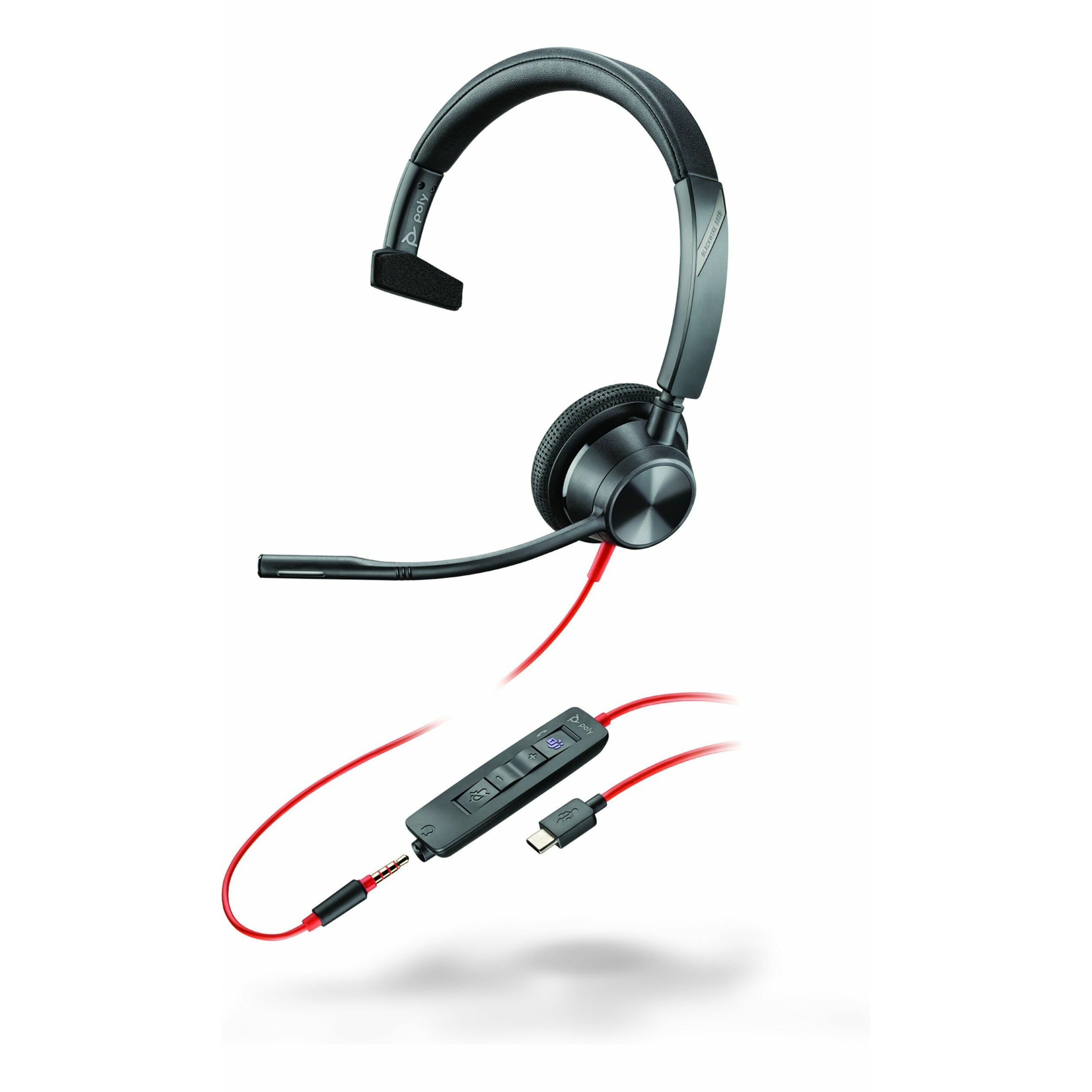 Poly Blackwire 3315 Microsoft Teams Certified Headset +USB-C/A Adapter TAA - Microsoft Teams Certification - Mono - Mini-phone (3.5mm), USB Type C - Wired - 32 Ohm - 20 Hz to 20 kHz - On-ear - Monaural - Ear-cup - 7 ft Cable - Omni-directional Microphone - Noise Canceling - Black - TAA Compliant
