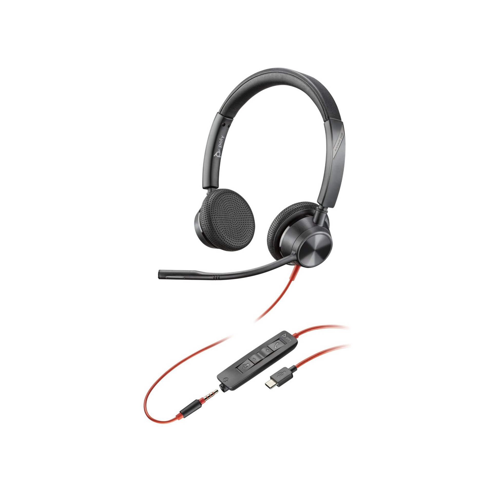 Poly Blackwire 3325 Microsoft Teams Certified USB-C Headset - Stereo - USB Type C, Mini-phone (3.5mm) - Wired - 32 Ohm - 20 Hz to 20 kHz - On-ear - Binaural - Open - 7.05 ft Cable - Omni-directional Microphone