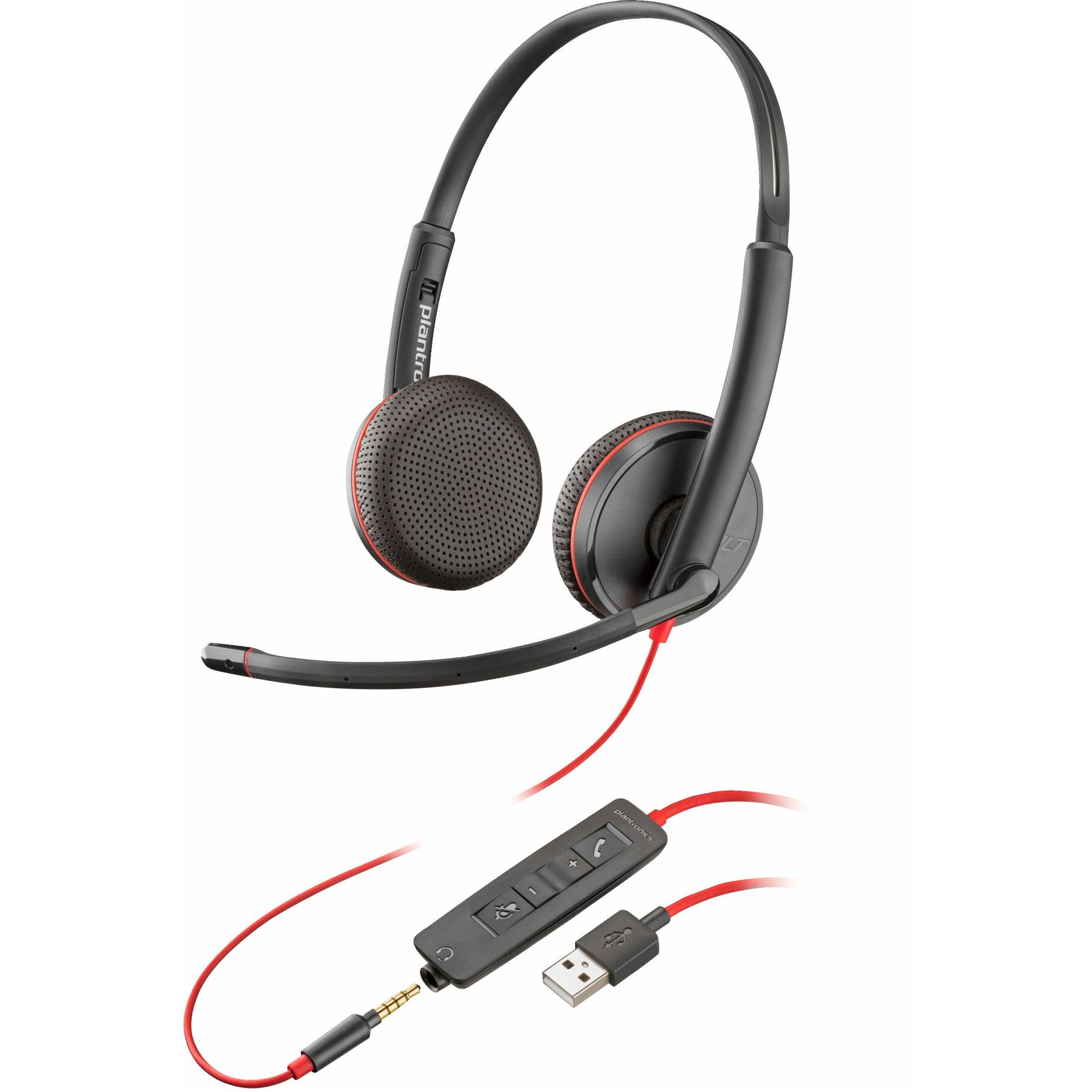 Poly Blackwire 3225 Stereo USB-A Headset TAA - Stereo - USB Type A, Mini-phone (3.5mm) - Wired - 32 Ohm - 20 Hz to 20 kHz - On-ear - Binaural - Ear-cup - 7.40 ft Cable - Omni-directional, Noise Cancelling Microphone - Noise Canceling - Black - TAA Compliant
