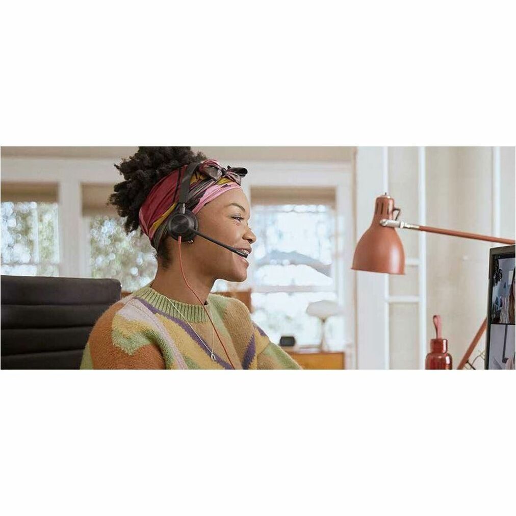 Poly Blackwire 3220 Stereo Headset +USB-C/A Adapter TAA - Microsoft Teams Certification - Stereo - USB Type C - Wired - 32 Ohm - 20 Hz to 20 kHz - Over-the-head, Over-the-ear - Binaural - Supra-aural - 5.20 ft Cable - Noise Cancelling Microphone - Black — life style