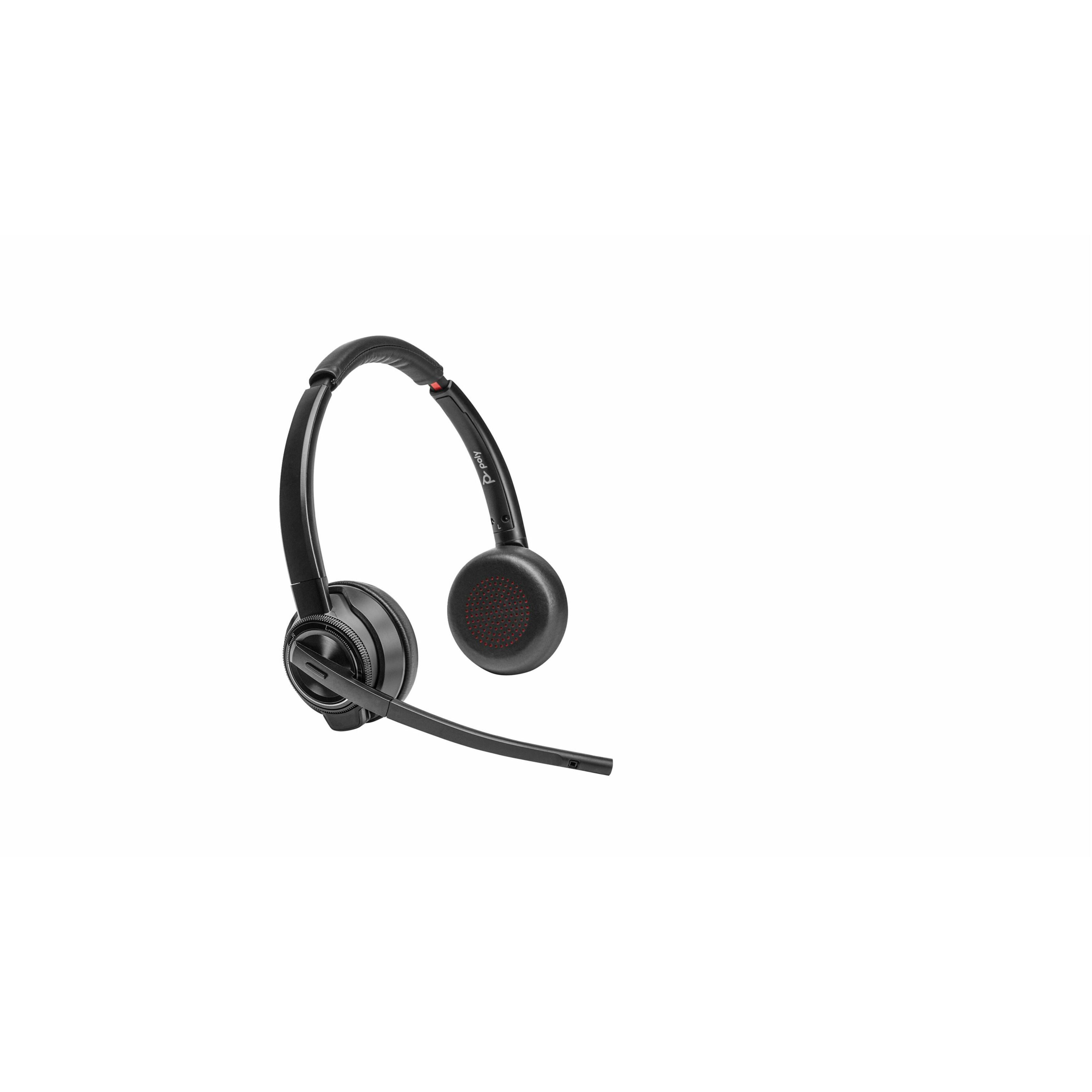Poly Savi 8400 Office 8420 Headset - Microsoft Teams Certification - Stereo - Wireless - Bluetooth/DECT - 590.6 ft - 20 Hz to 20 kHz - On-ear, Over-the-head - Binaural - Supra-aural - Noise Cancelling Microphone - Black