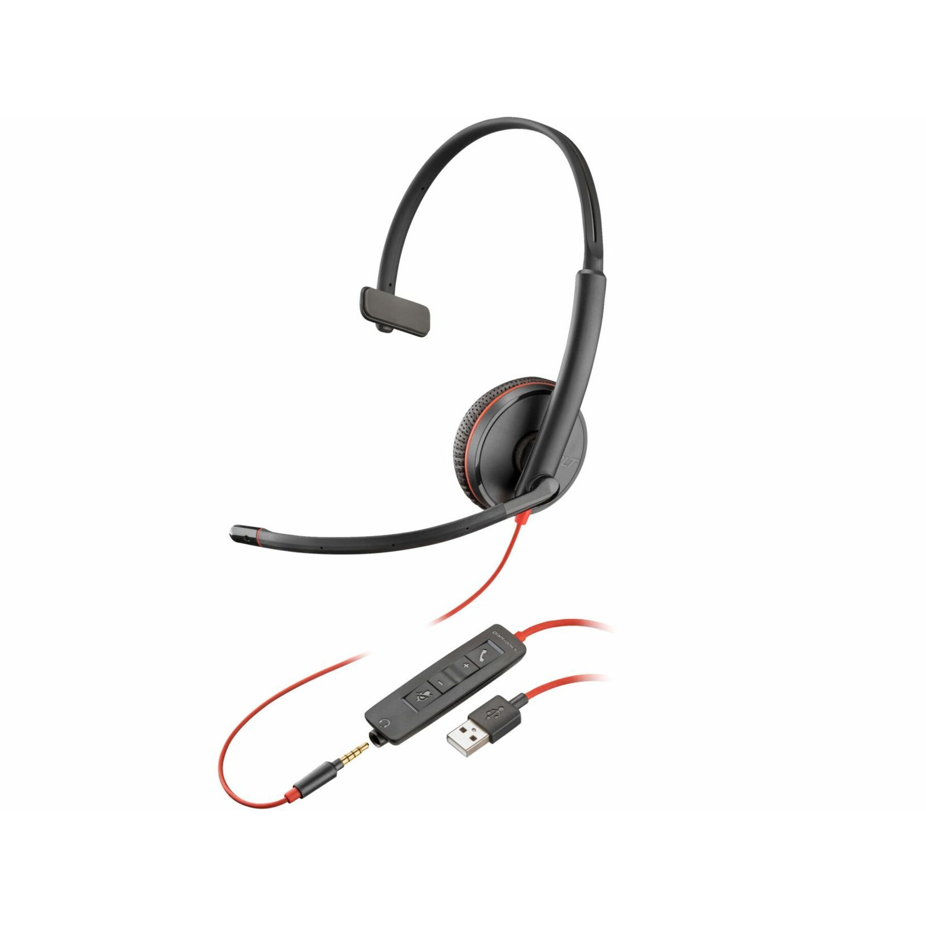 Poly Blackwire 3215 Monaural USB-A Headset TAA (Bulk) - Mono - USB Type A - Wired - 32 Ohm - 20 Hz to 20 kHz - Over-the-head - Monaural - Supra-aural - Noise Cancelling Microphone - Noise Canceling - Black - TAA Compliant