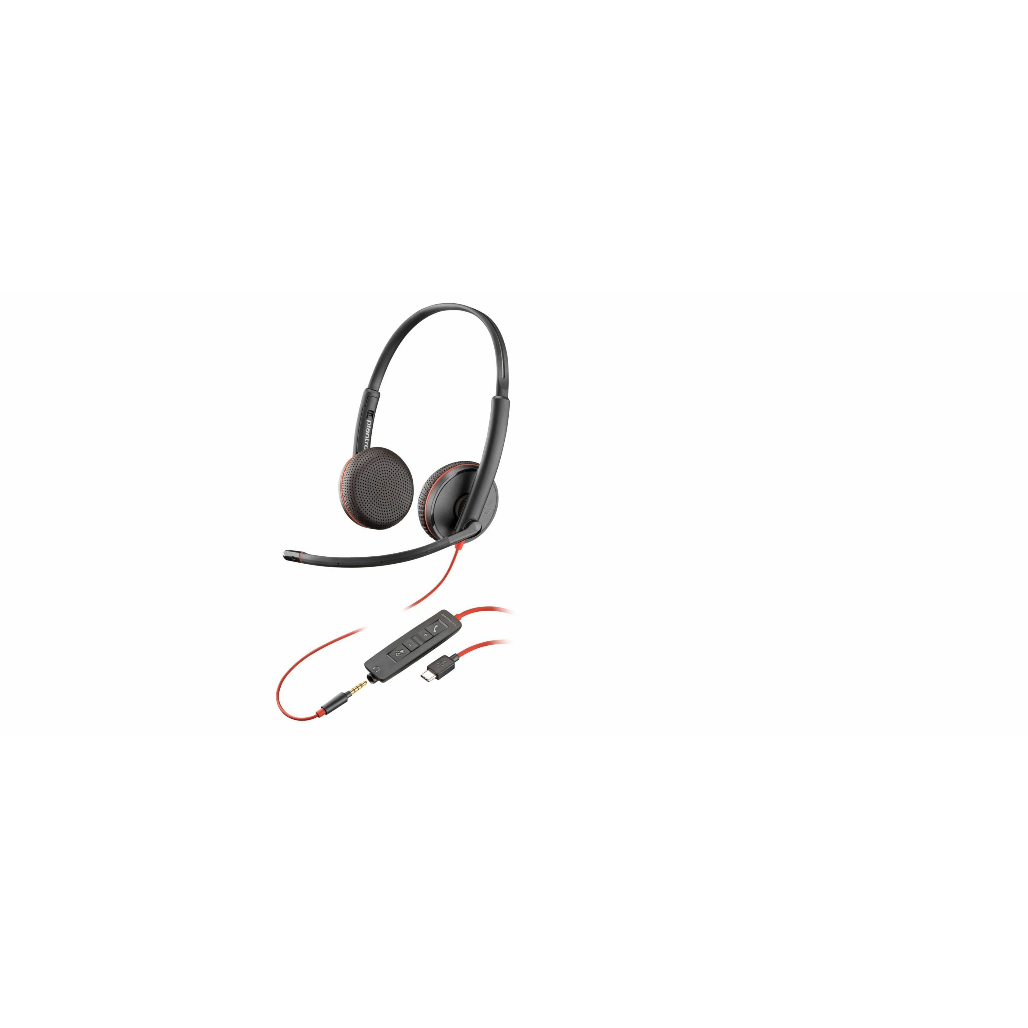 Poly Blackwire C3225 Stereo USB-C Headset TAA (Bulk) - Stereo - USB Type C, Mini-phone (3.5mm) - Wired - 32 Ohm - Over-the-head, On-ear - Binaural - Supra-aural - 7.45 ft Cable - Omni-directional Microphone - Noise Canceling - Black - TAA Compliant