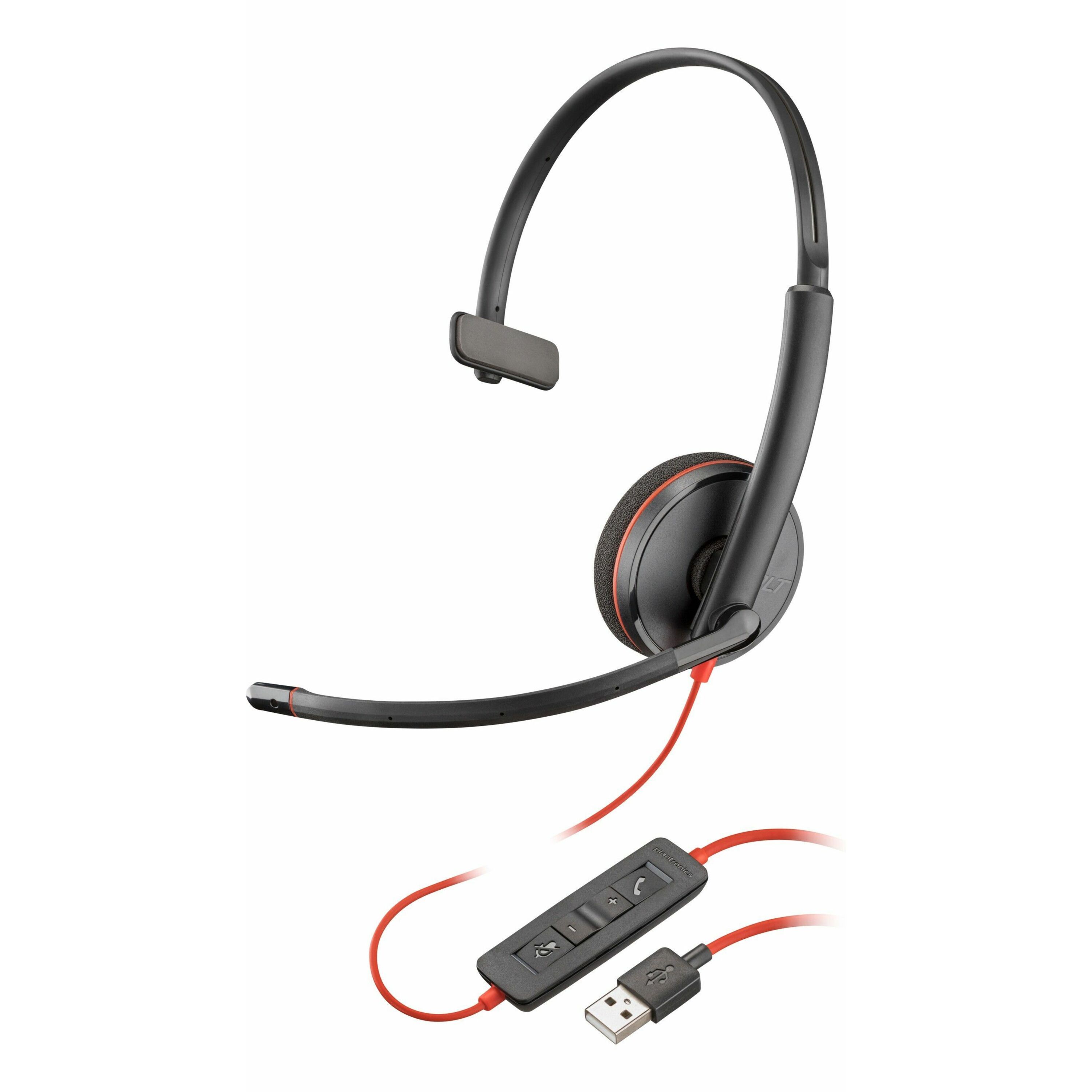 Poly Blackwire 3210 Monaural USB-A Headset TAA (Bulk) - Mono - USB Type A - Wired - 32 Ohm - 20 Hz to 20 kHz - Over-the-head - Monaural - Supra-aural - Noise Cancelling Microphone - Noise Canceling - Black - TAA Compliant