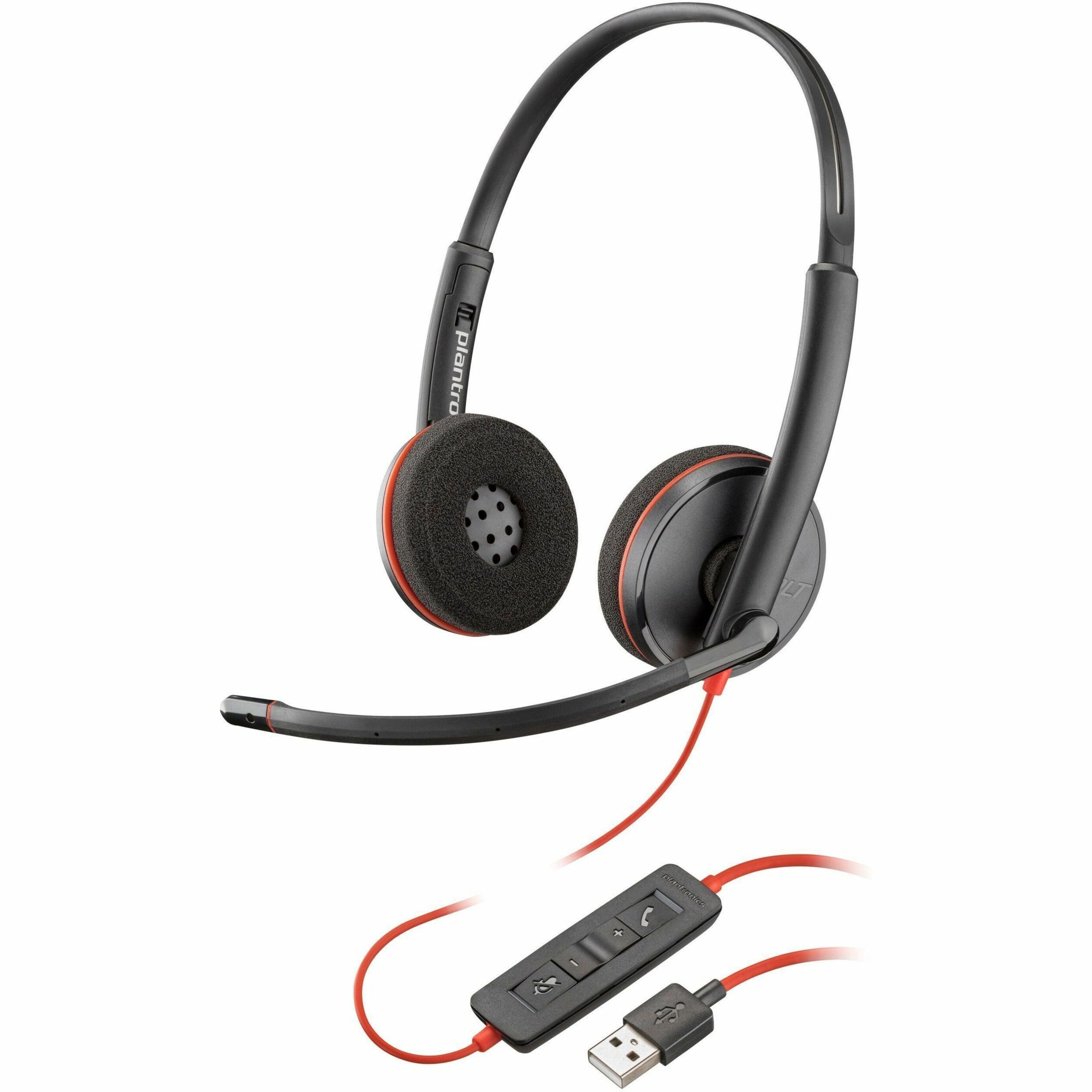 Poly Blackwire 3220 Stereo USB-A Headset TAA (Bulk) - Stereo - USB Type A - Wired - 32 Ohm - 20 Hz to 20 kHz - Over-the-head - Binaural - Supra-aural - Noise Cancelling Microphone - Noise Canceling - Black - TAA Compliant
