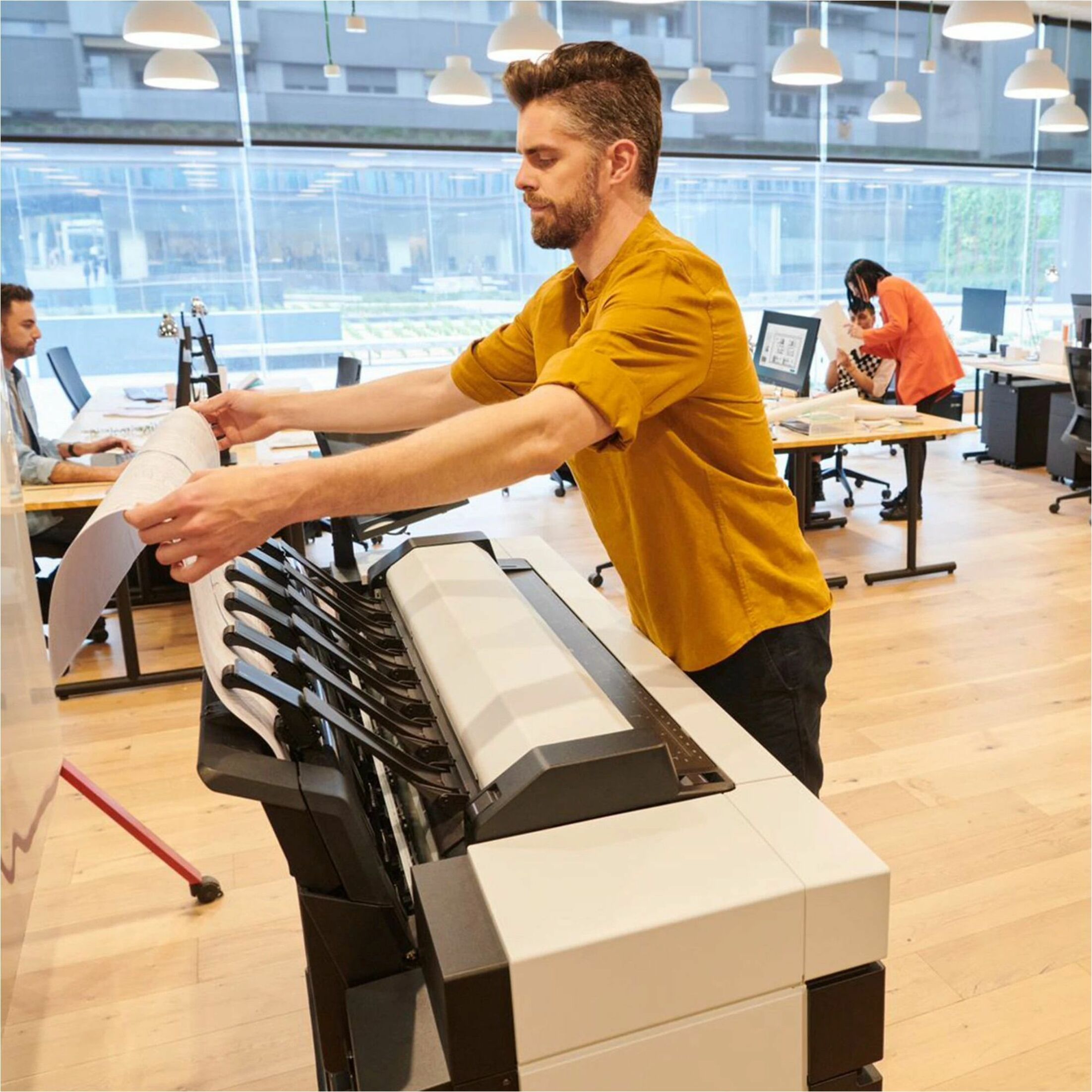 HP DesignJet XL 3800 A1 Inkjet Large Format Printer - Includes Scanner, Copier, Printer - 36" Print Width - Color - 4 Color(s) - 10 Second Color Speed - 2400 x 1200 dpi - 128 GB - USB - Ethernet - Sheetfed Color Scan - Sheetfed Color Copy - Plain Paper, Bond Paper, Recycled Paper, Bright White Inkjet Paper, Coated Paper, Matte Paper, Polypropylene, Technical Paper, Film, Backlit, Banner - Floor Standing Supported - HP GL/2, Adobe PDF 1.7, HP RTL, TIFF, JPEG, CALS/G4 — alternate image2
