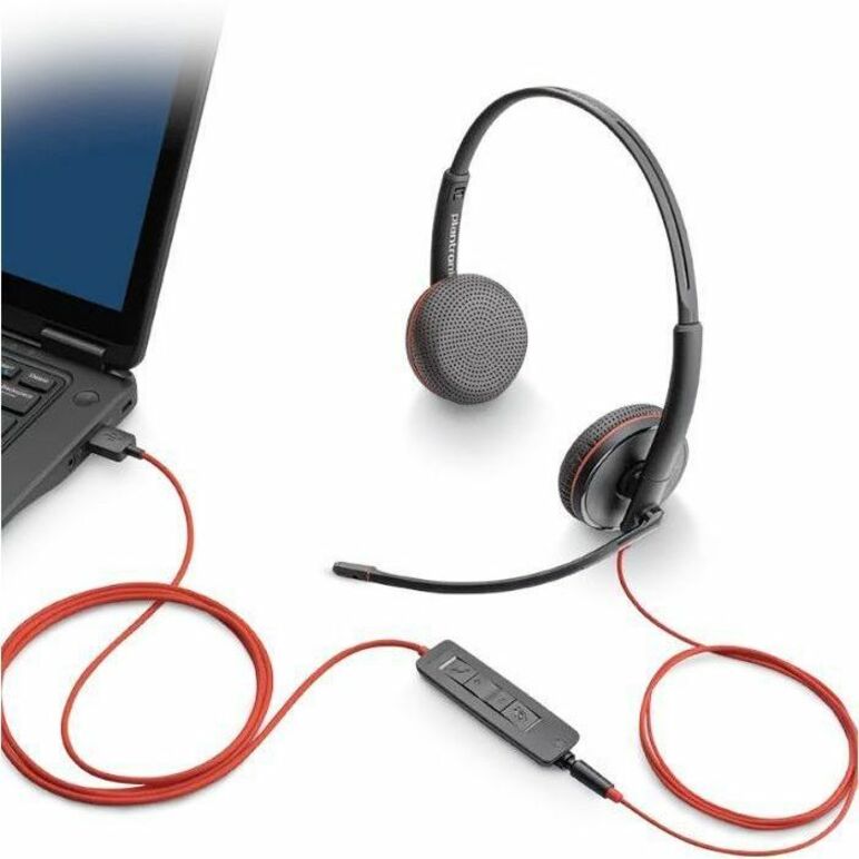 Poly Blackwire C3220 USB-A Black Headset TAA (Bulk) - Stereo - USB Type A - Wired - 32 Ohm - On-ear - Binaural - 2.50 ft Cable - Omni-directional, Noise Cancelling Microphone - Black - TAA Compliant — alternate image1