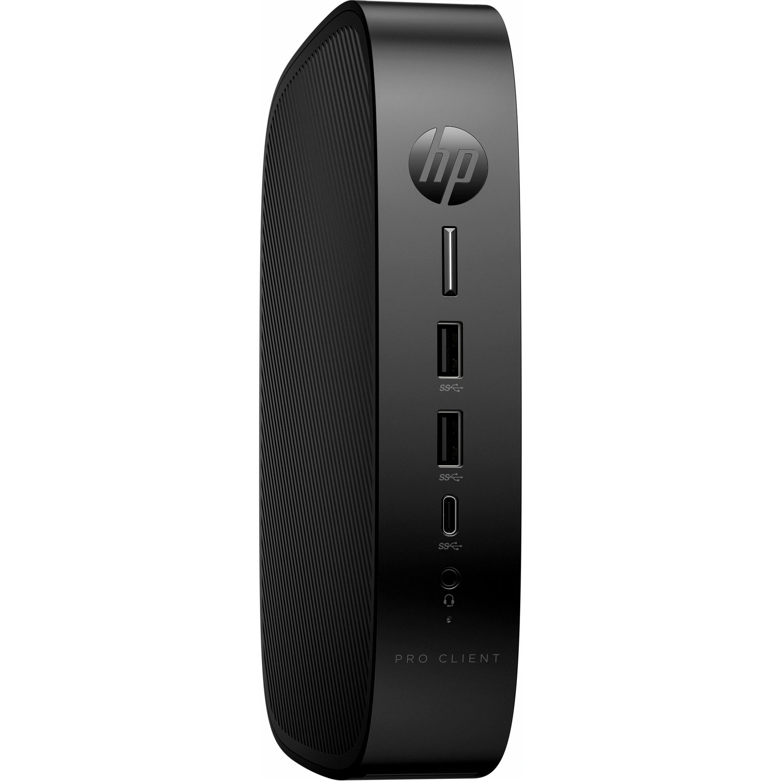 HP Pro t550 Thin Client - Intel Celeron J6412 Quad-core (4 Core) 2 GHz - Black - TAA Compliant - Intel Chip - 8 GB RAM DDR4 SDRAM - 64 GB Flash - Intel - Gigabit Ethernet - Windows 10 IoT Enterprise LTSC 2021 - IEEE 802.11ax - Bluetooth 5.3 - DisplayPort - Network (RJ-45) - 7 Total USB Port(s) - 2 USB 2.0 Port(s) - USB Type-C - 45 W
