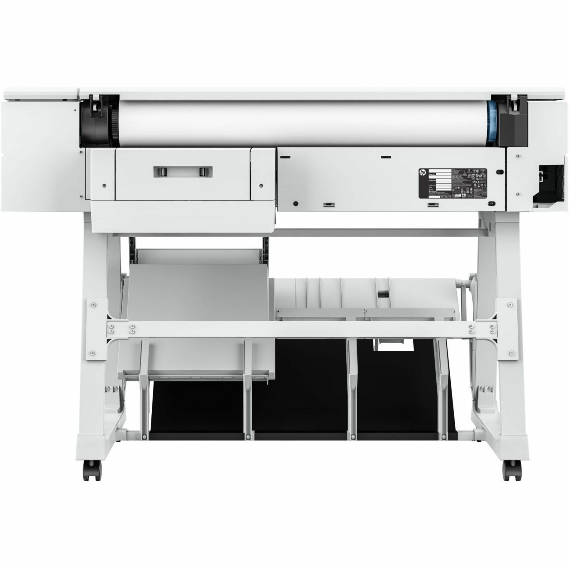 HP Designjet T950 A0 Inkjet Large Format Printer - 36" Print Width - Color - 21 Second Color Speed - 2400 x 1200 dpi - 1 GB - Ethernet - Plain Paper, Bond Paper, Coated Paper, Heavyweight Coated Paper, Blueprint, Tracing Paper, Clear Film, Matte Film, Satin Photo Paper, Polypropylene, Matte Paper, ... - Floor Standing Supported - Apple AirPrint, Wi-Fi Direct, HP ePrint - TIFF, JPEG, URF, HP GL/2, HP RTL, CALS/G4 — rear
