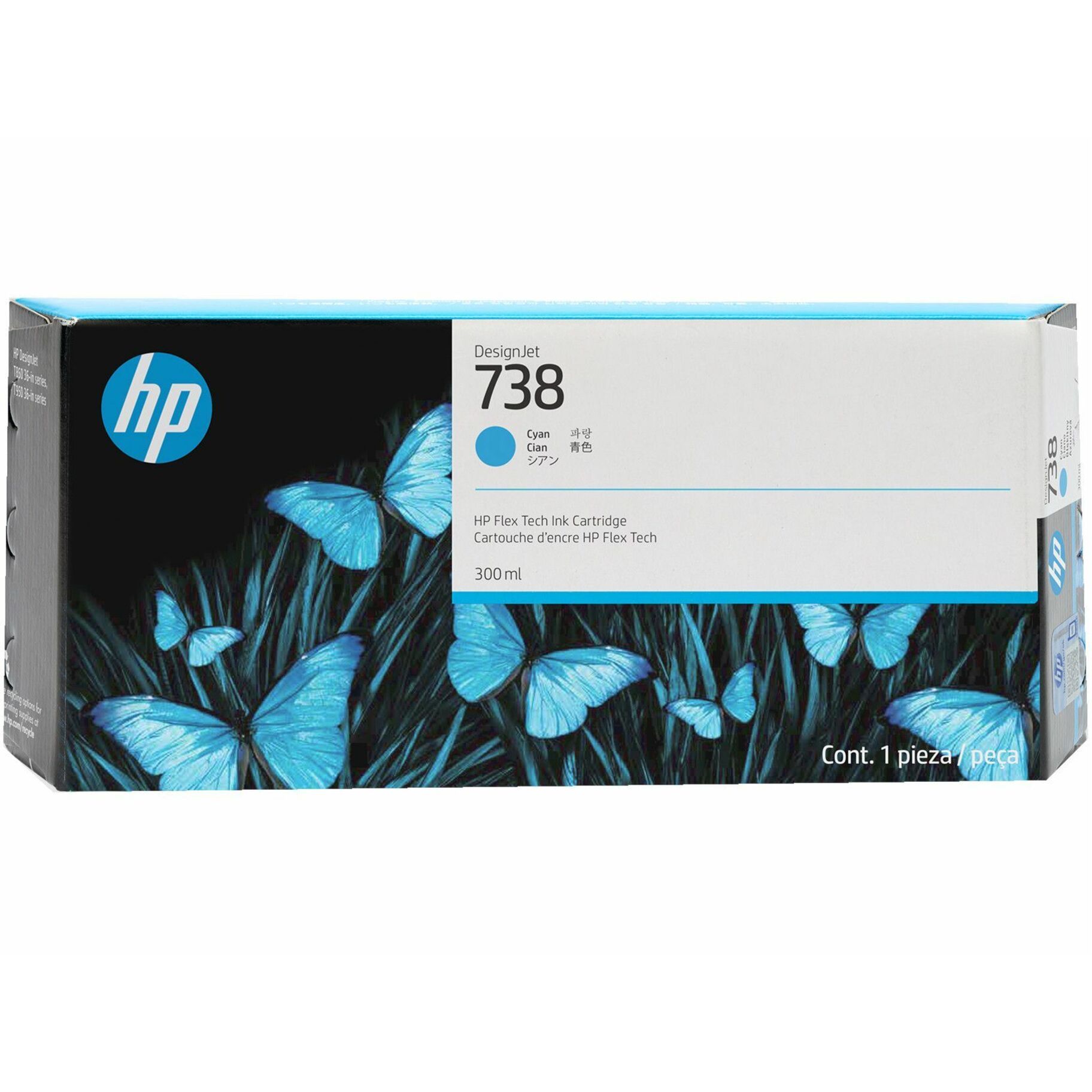 HP 738 Original Inkjet Ink Cartridge - Cyan - 1 Each - 300 mL