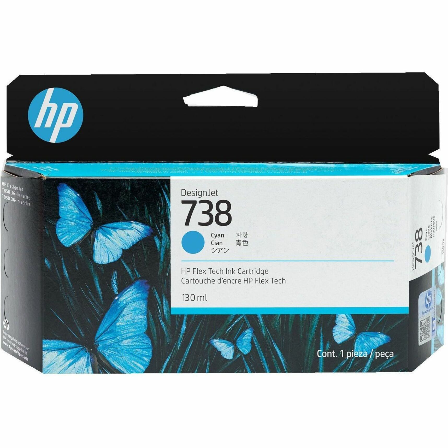 HP 738 Original Inkjet Ink Cartridge - Cyan - 1 Each - 130 mL