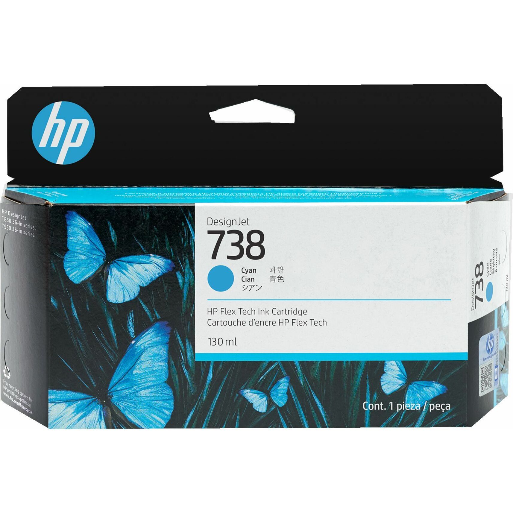 HP 738 Original Inkjet Ink Cartridge - Cyan - 1 Each - 130 mL