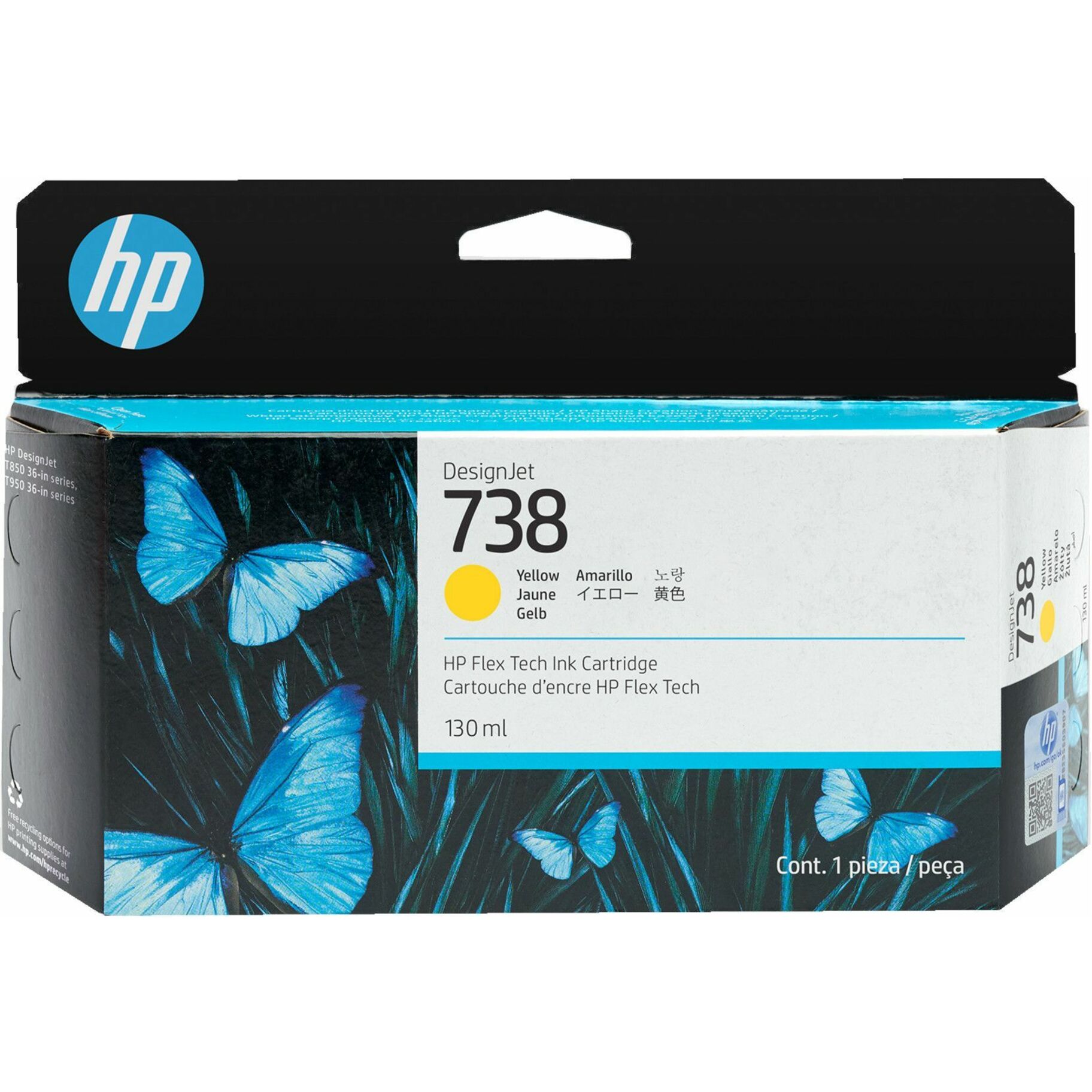 HP 738 Original Inkjet Ink Cartridge - Yellow - 1 Each - 130 mL