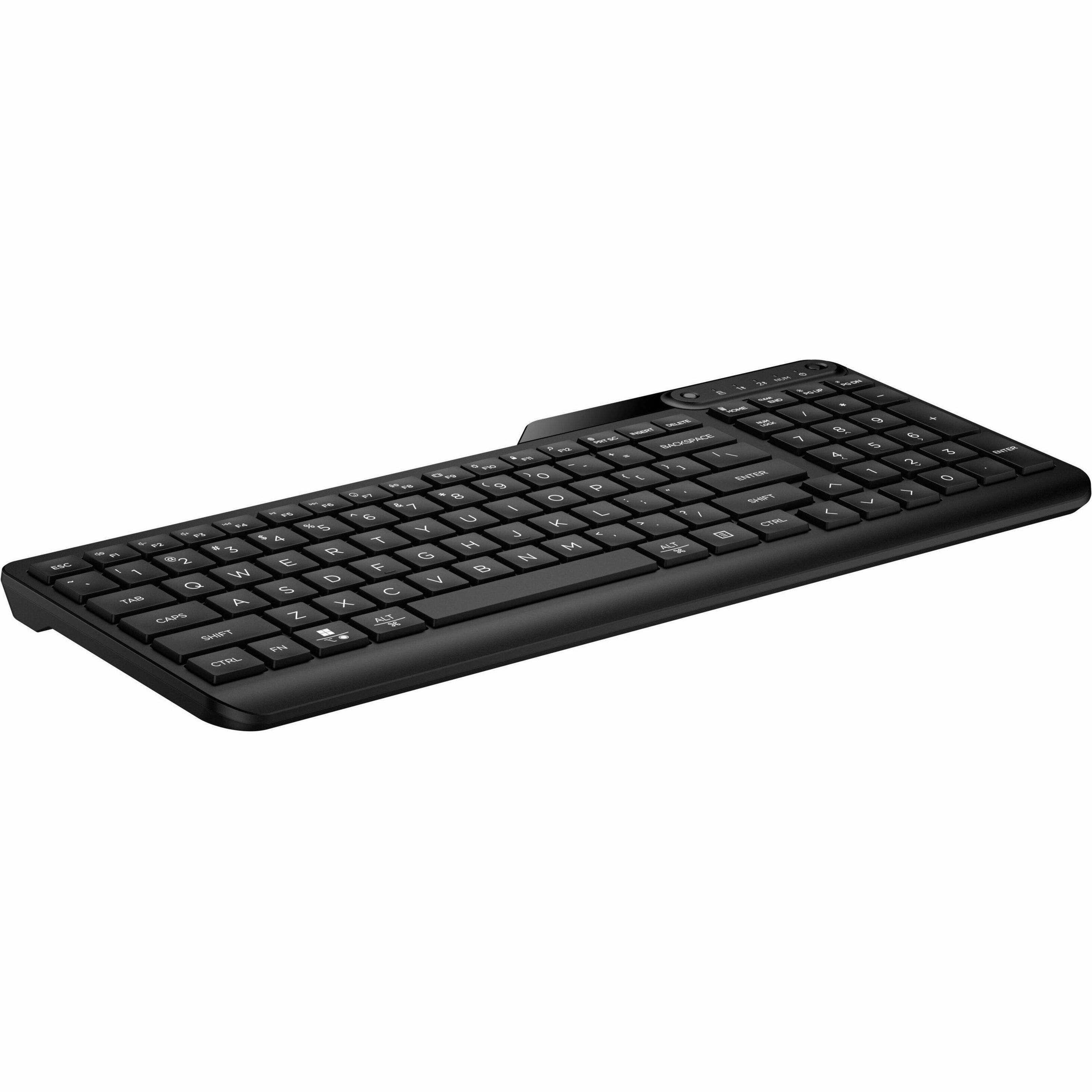 HP 475 Dual-Mode Wireless Keyboard - Wireless Connectivity - Bluetooth - Compact - 32.81 ft - 2.40 GHz - USB Type A Interface - Microphone Mute, Emoji, Language Switch Hot Key(s) - Windows 11, Windows 10, Mac OS, ChromeOS - English (US) - PC, Mac - Plunger Keyswitch - AA Battery Size Supported - Jet Black — alternate image1