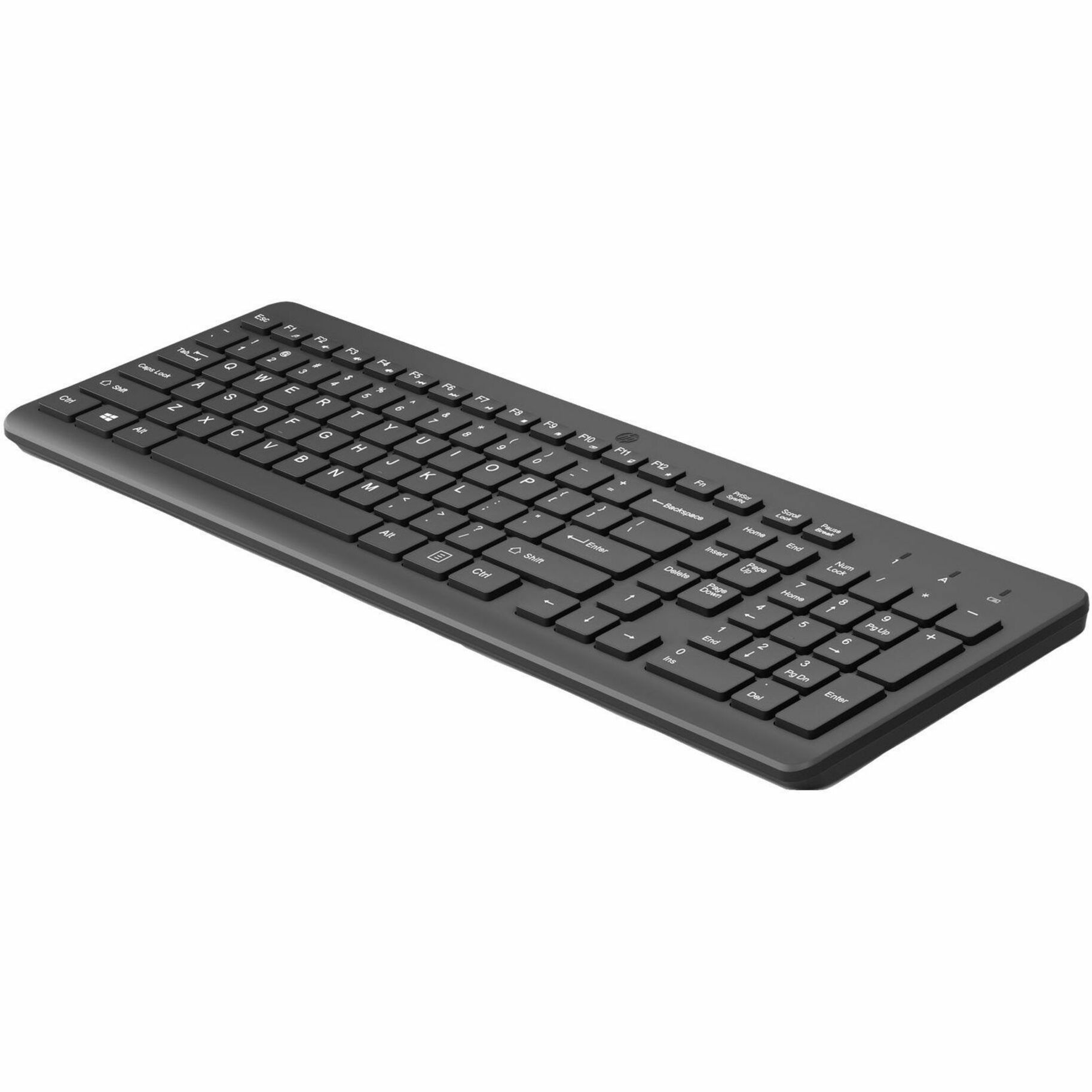 HP 225 Keyboard - Wireless Connectivity - RF - Full-size - 32.81 ft - 2.40 GHz - Universal - Plunger Keyswitch - AAA Battery Size Supported - Black — leftmaximum