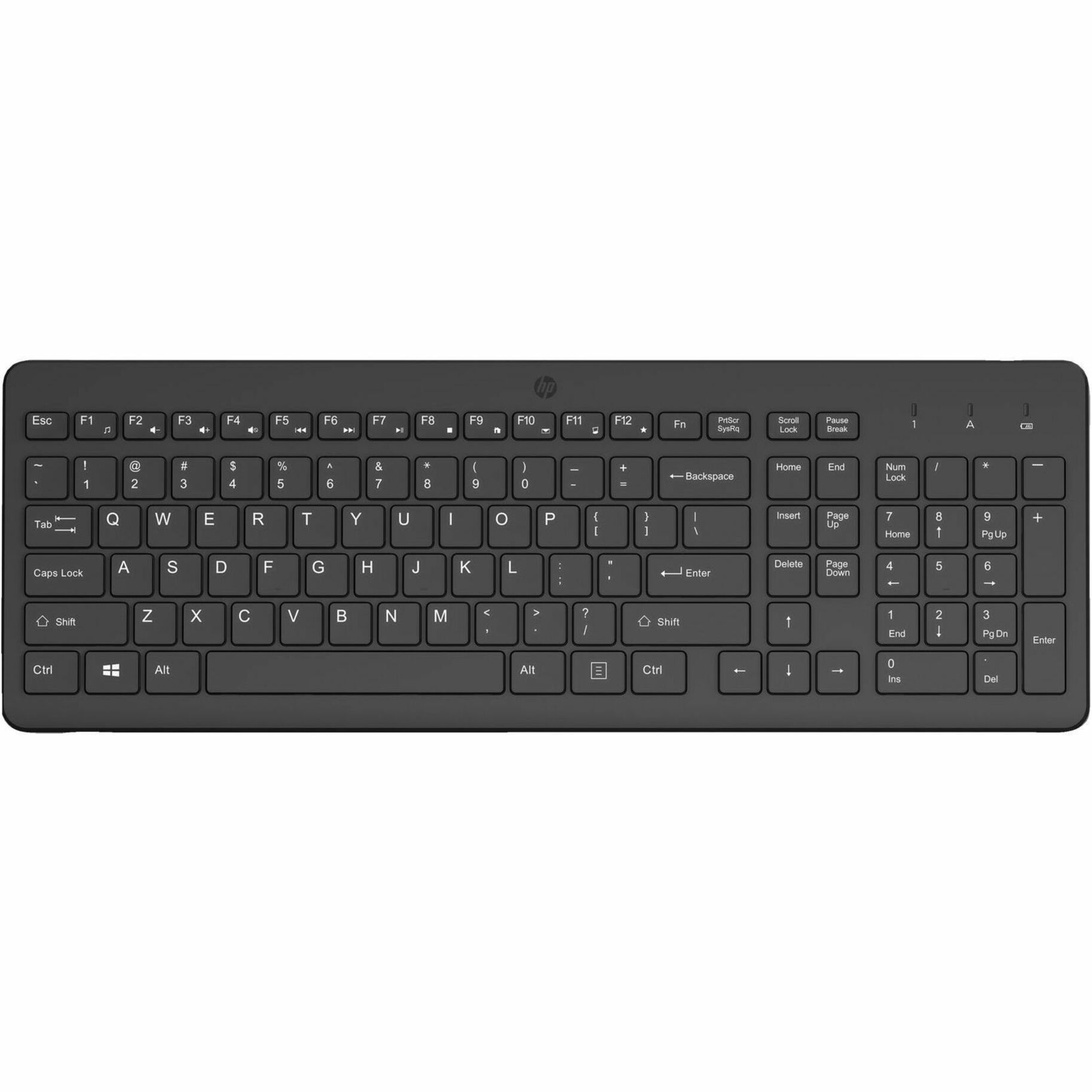 HP 225 Keyboard - Wireless Connectivity - RF - Full-size - 32.81 ft - 2.40 GHz - Universal - Plunger Keyswitch - AAA Battery Size Supported - Black — topmaximum