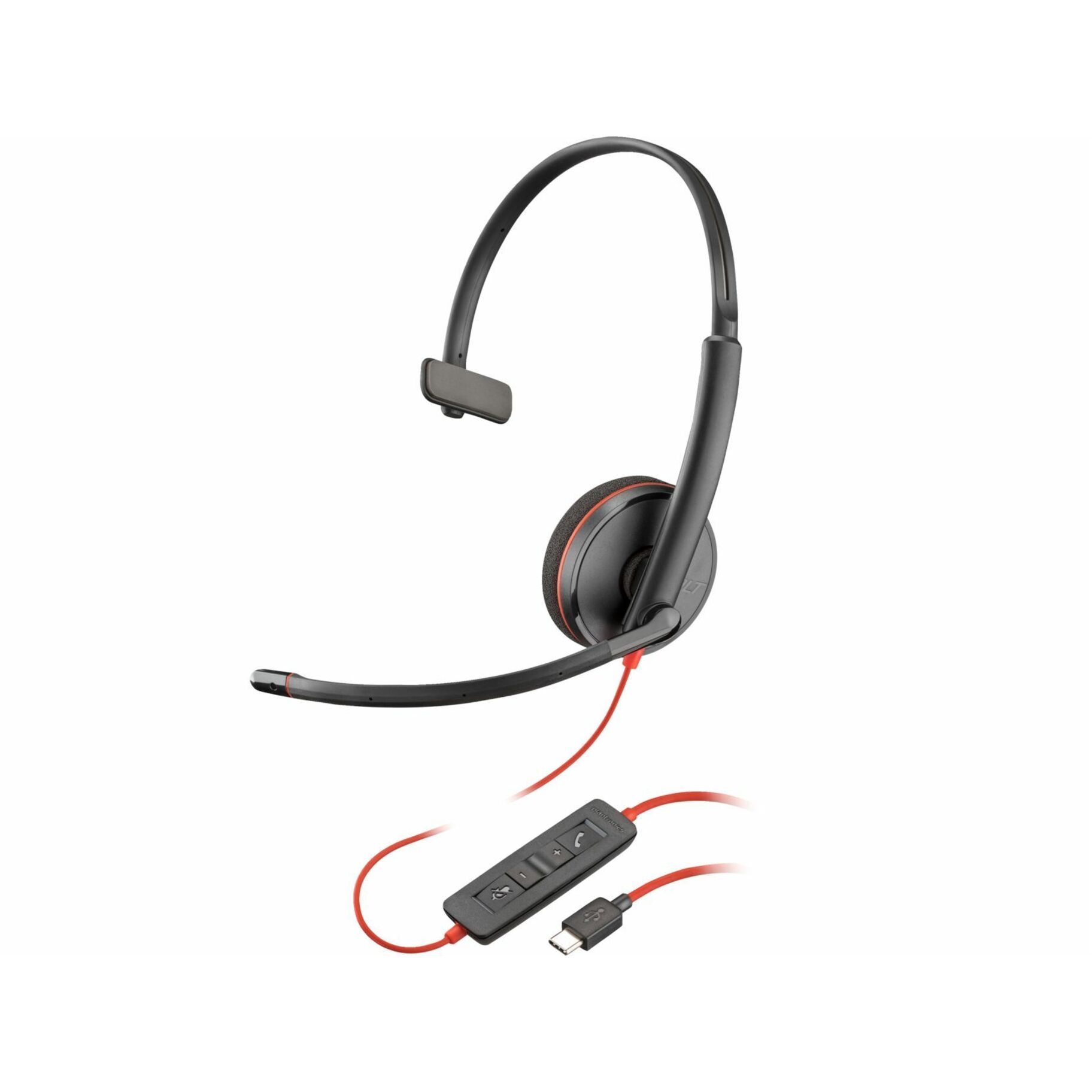 Poly Blackwire 3210 Monaural USB-C Headset +USB-C/A Adapter (Bulk) - Mono - USB Type C, Mini-phone (3.5mm) - Wired - 32 Ohm - On-ear - Monaural - Ear-cup - 5.20 ft Cable - Omni-directional Microphone - Noise Canceling - Black