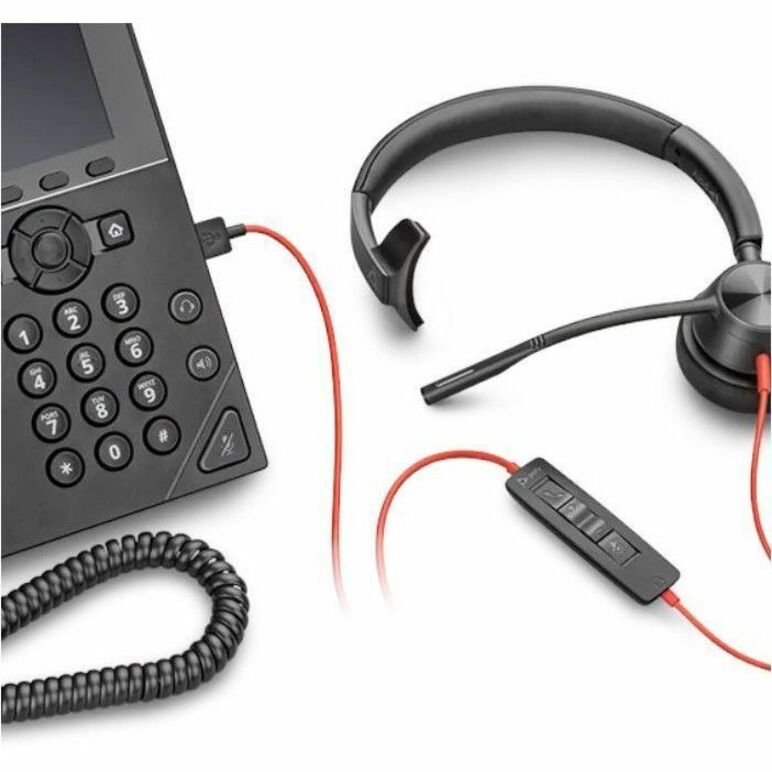 Poly Blackwire 3310 Monaural USB-C Headset + USBC/A Adapter - Mono - USB Type C, Mini-phone (3.5mm) - Wired - 32 Ohm - On-ear - Monaural - Supra-aural - 7.05 ft Cable - Omni-directional Microphone - Noise Canceling - Black — alternate image2