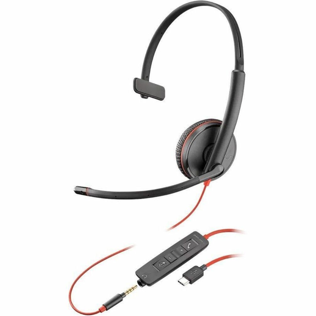 Poly Blackwire 3215 Monaural USB-C Headset + 3.5mm Plug + USB-C/A Adapter - Microsoft Teams Certification - Mono - USB Type C, Mini-phone (3.5mm) - Wired - 32 Ohm - On-ear - Monaural - Ear-cup - 7.40 ft Cable - Omni-directional Microphone - Noise Canceling - Black