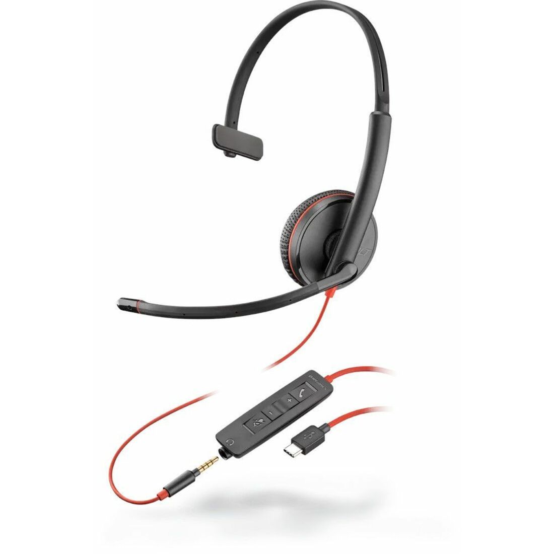 Poly Blackwire 3215 Monaural USB-C Headset + 3.5mm Plug + USB-C/A Adapter - Microsoft Teams Certification - Mono - USB Type C, Mini-phone (3.5mm) - Wired - 32 Ohm - On-ear - Monaural - Ear-cup - 7.40 ft Cable - Omni-directional Microphone - Noise Canceling - Black