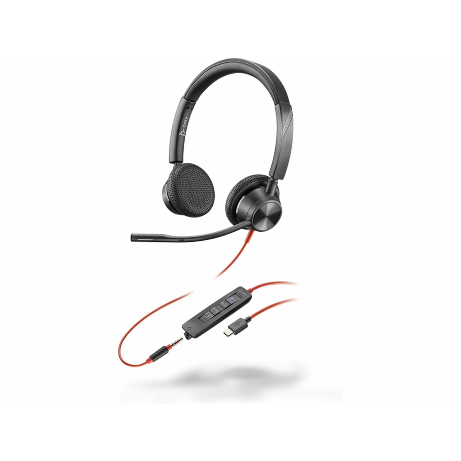Poly Blackwire 3325 Headset - Microsoft Teams Certification - Stereo - USB Type C, Mini-phone (3.5mm) - Wired - 32 Ohm - 20 Hz to 20 kHz - On-ear, Over-the-head - Binaural - Supra-aural - 7 ft Cable - Omni-directional, Noise Cancelling Microphone - Black