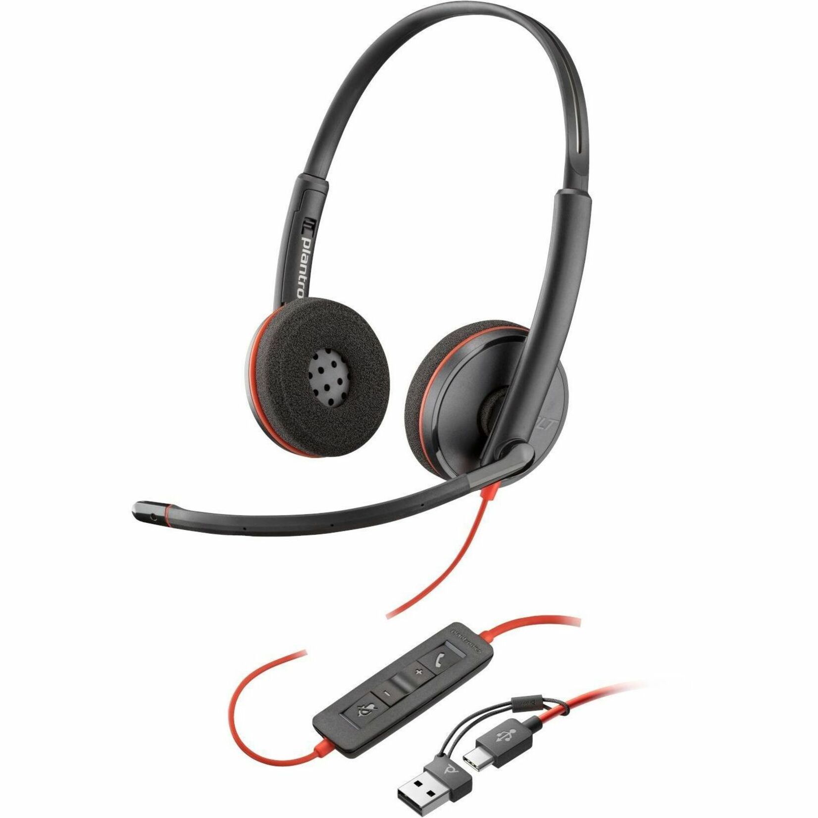 Poly Blackwire 3220 Stereo USB-C Black Headset + USB-C/A Adapter (Bulk) - Stereo - USB Type C, Mini-phone (3.5mm) - Wired - 32 Ohm - 20 Hz to 20 kHz - On-ear, Over-the-head - Binaural - Supra-aural - 5.20 ft Cable - Omni-directional, Noise Cancelling Microphone - Noise Canceling - Black