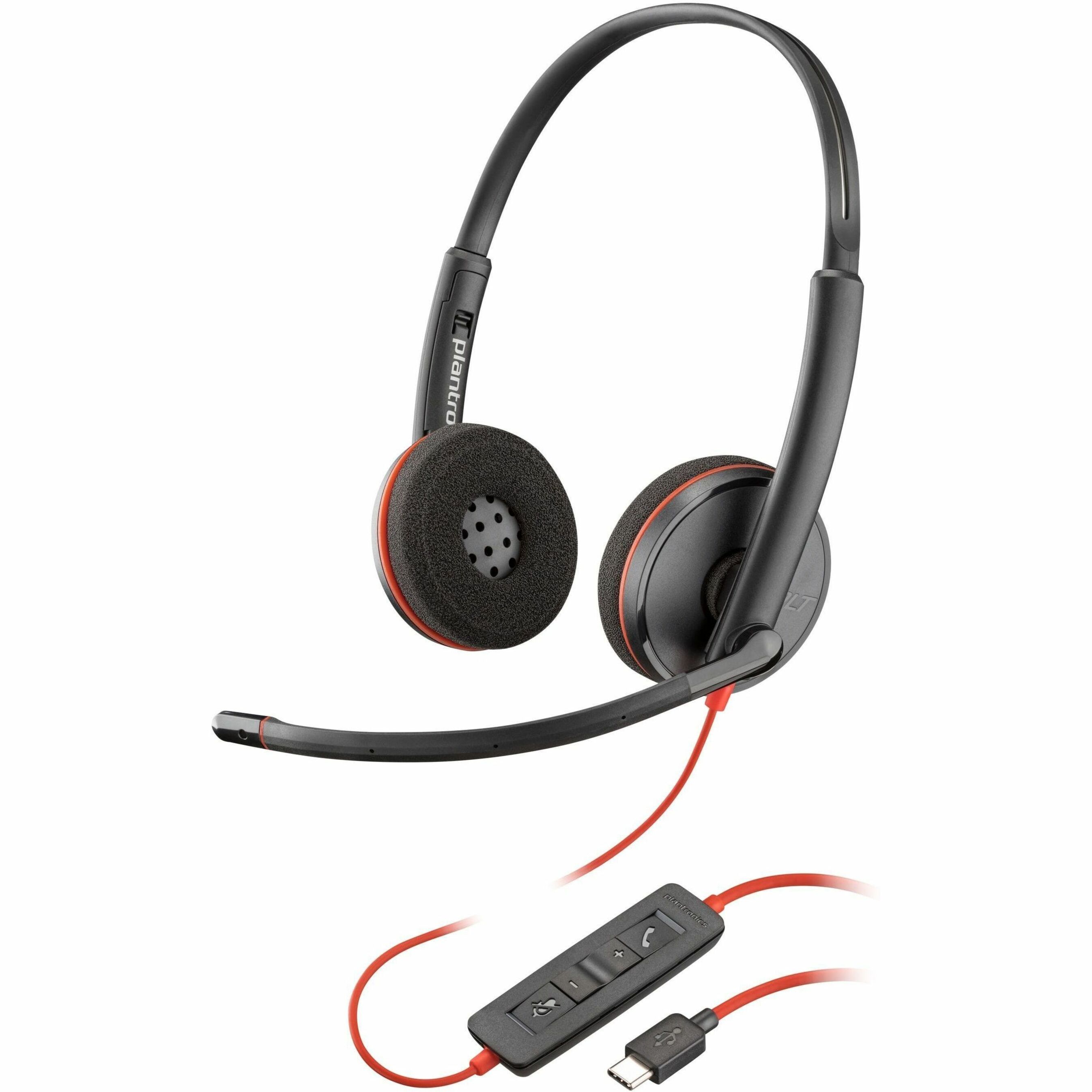 Poly Blackwire 3220 Stereo Headset +USB-C/A Adapter TAA - Microsoft Teams Certification - Stereo - USB Type C - Wired - 32 Ohm - 20 Hz to 20 kHz - Over-the-head, On-ear - Binaural - Supra-aural - 5.28 ft Cable - Noise Cancelling Microphone - Black - TAA Compliant