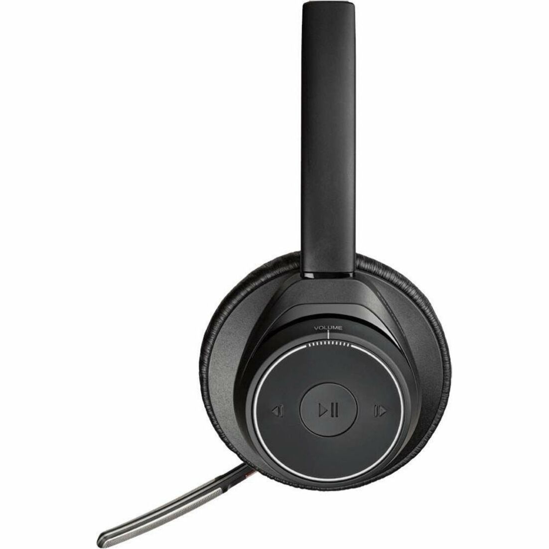Poly Voyager Focus B825 UC USB-C Headset +Charging Stand TAA - Microsoft Teams Certification - Siri, Google Assistant - Stereo - Wireless - Bluetooth - 98.4 ft - 20 Hz to 20 kHz - On-ear - Binaural - MEMS Technology, Electret Condenser, Noise Cancelling Microphone - Noise Canceling - Black - TAA Compliant — left