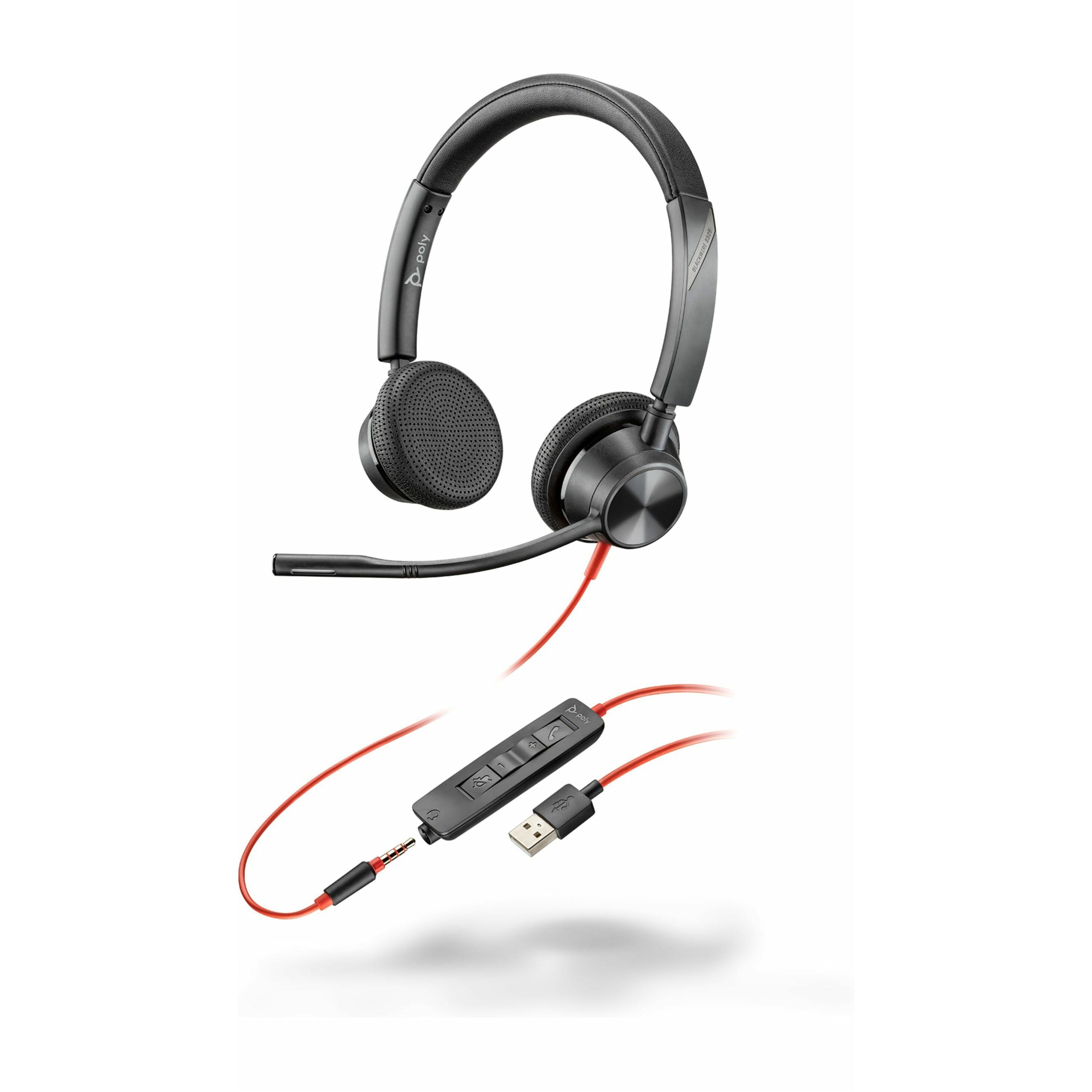 Poly Blackwire 3325 USB-A Headset TAA - Stereo - Mini-phone (3.5mm), USB Type A - Wired - 32 Ohm - Over-the-head, On-ear - Binaural - Supra-aural - 7 ft Cable - Omni-directional Microphone - Black - TAA Compliant