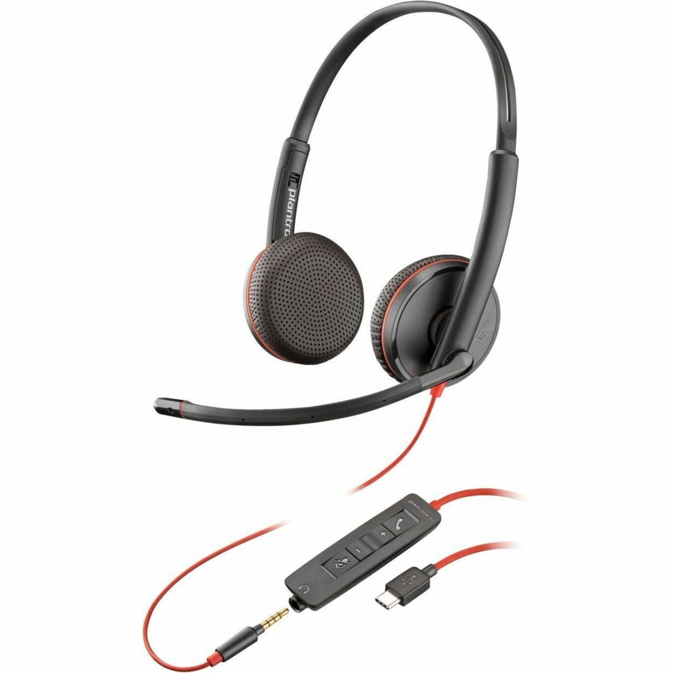 Poly Blackwire 3225 Stereo Headset +USB-C/A Adapter TAA - Stereo - Mini-phone (3.5mm), USB Type C - Wired - 32 Ohm - 100 Hz to 10 kHz - On-ear, Over-the-head - Binaural - Supra-aural - 7.45 ft Cable - Noise Cancelling, Omni-directional Microphone - Noise Canceling - Black - TAA Compliant